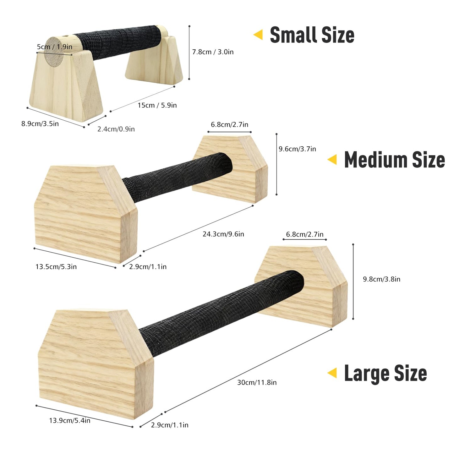 KISENG Push-up Stand, 9.84 in Wooden Parallettes Bars for Handstand Training, Solid Push Up Bars & Calisthenics Bar, with Non-Slip strap, Exercise Home Workout Equipment for Men Strength Training