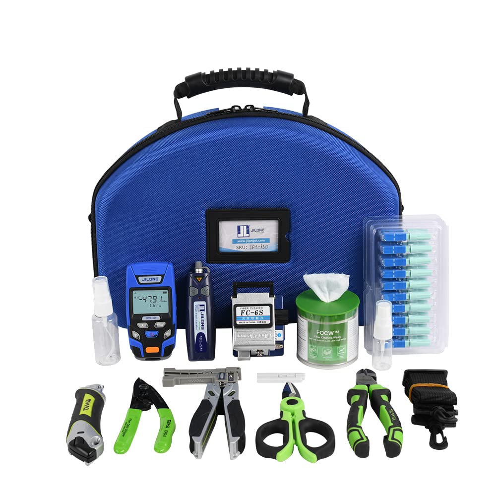 Optical Fiber ToolKit JFH-63D FTTH Loss Tester Kit Optical Power Meter OPM-22 + Visual Fault Locator VFL-22M+Miller Stripper+Fiber Cleaver FC-6S+Kevlar Scissors KS-K2+50pieces SC UPC Fast Connectors