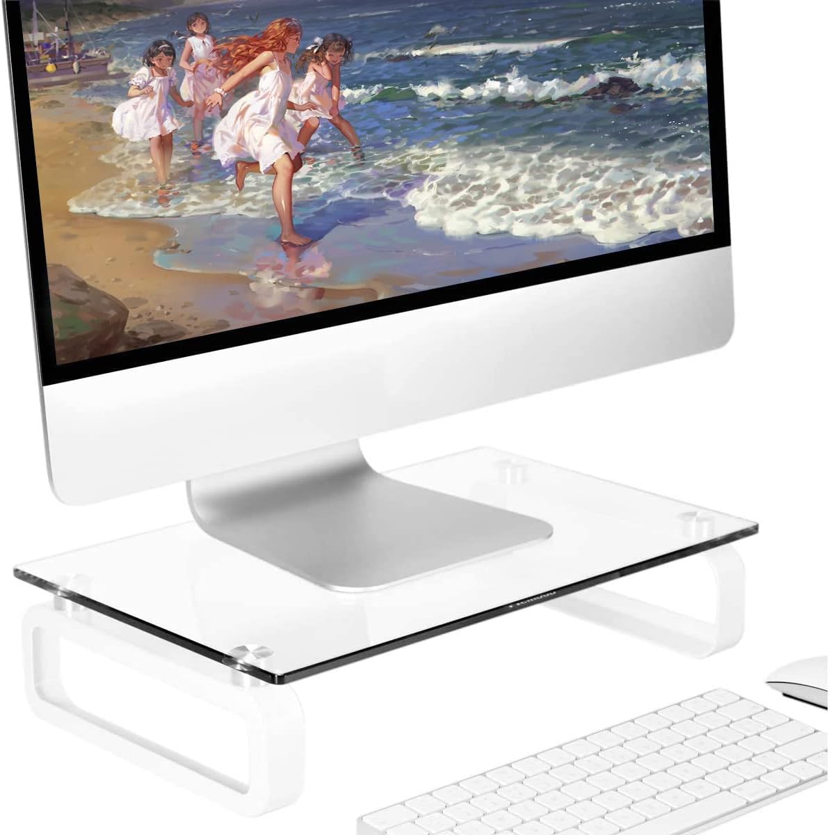 HD02T-001 Hemudu Clear Computer Monitor Stand Riser Multi Media Desktop Stand for Flat Screen LCD LED TV