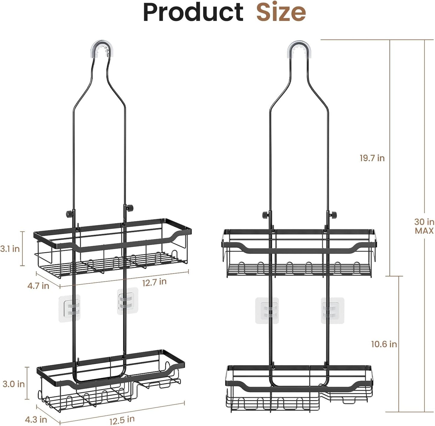 Skyapex Hanging Shower Caddy - Adjustable Height Shower Organizer | Rustproof Shelf Rack for Large Shampoo Bottles