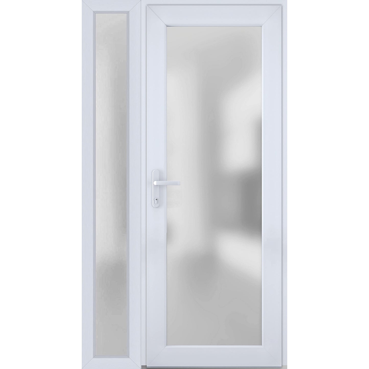 VDOMDOORS Front Exterior Prehung Fiberglass Door Frosted Glass/Manux 8102 White Silk/Side Exterior Window/Entrance Patio Garage-W30+14" x H80-Right-hand Inswing