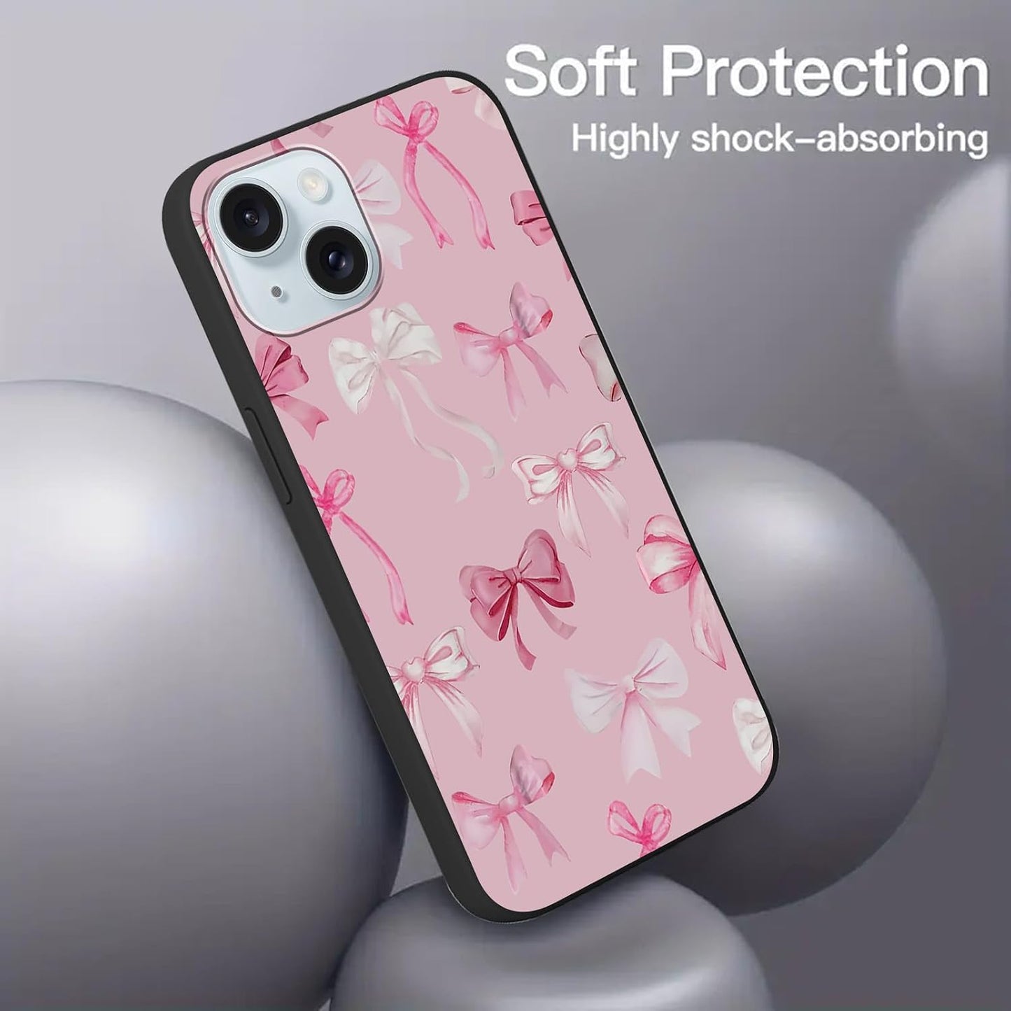 Aoldimu 15 6.1",Pink 15 Bow Phone Case for iPhone Aesthetic Cute Ribbon Bowknot Pattern Print Design Girly Cover