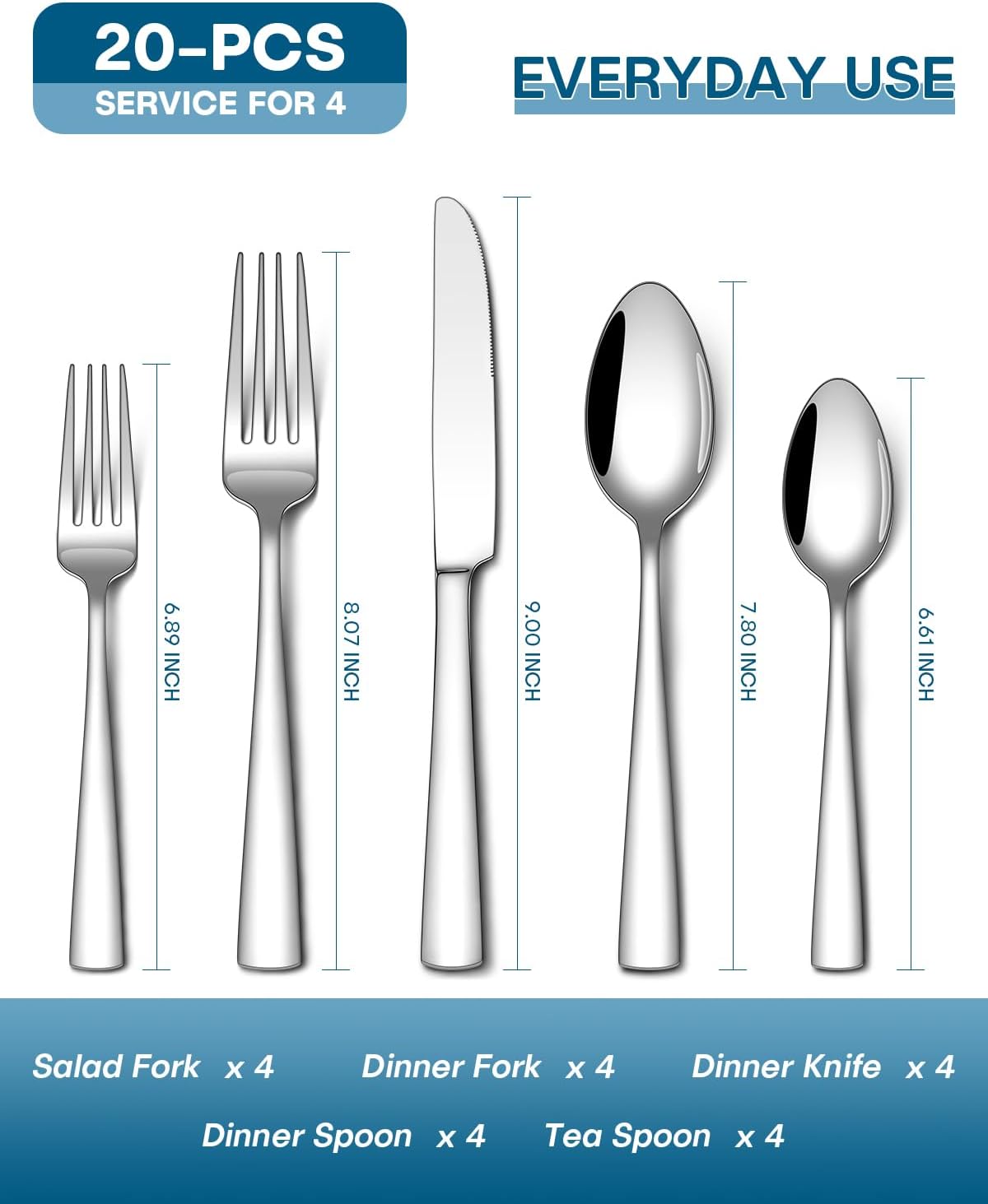 Stapava 20-Piece Silverware Set | Food-Grade Stainless Steel Flatware for 4 | Mirror Polished & Dishwasher Safe