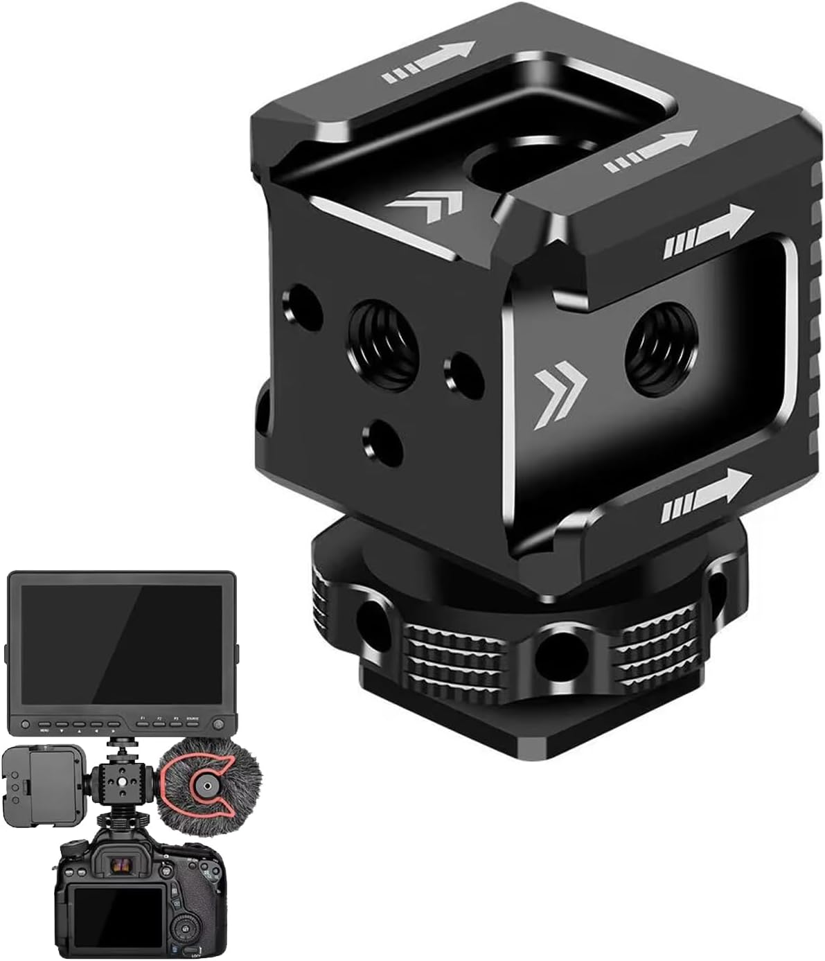 3 1/4"-20 Port Cold Shoe Mount with Thread for Camera Cage Flash LED Monitor Microphone etc., Aluminum Camera Triple