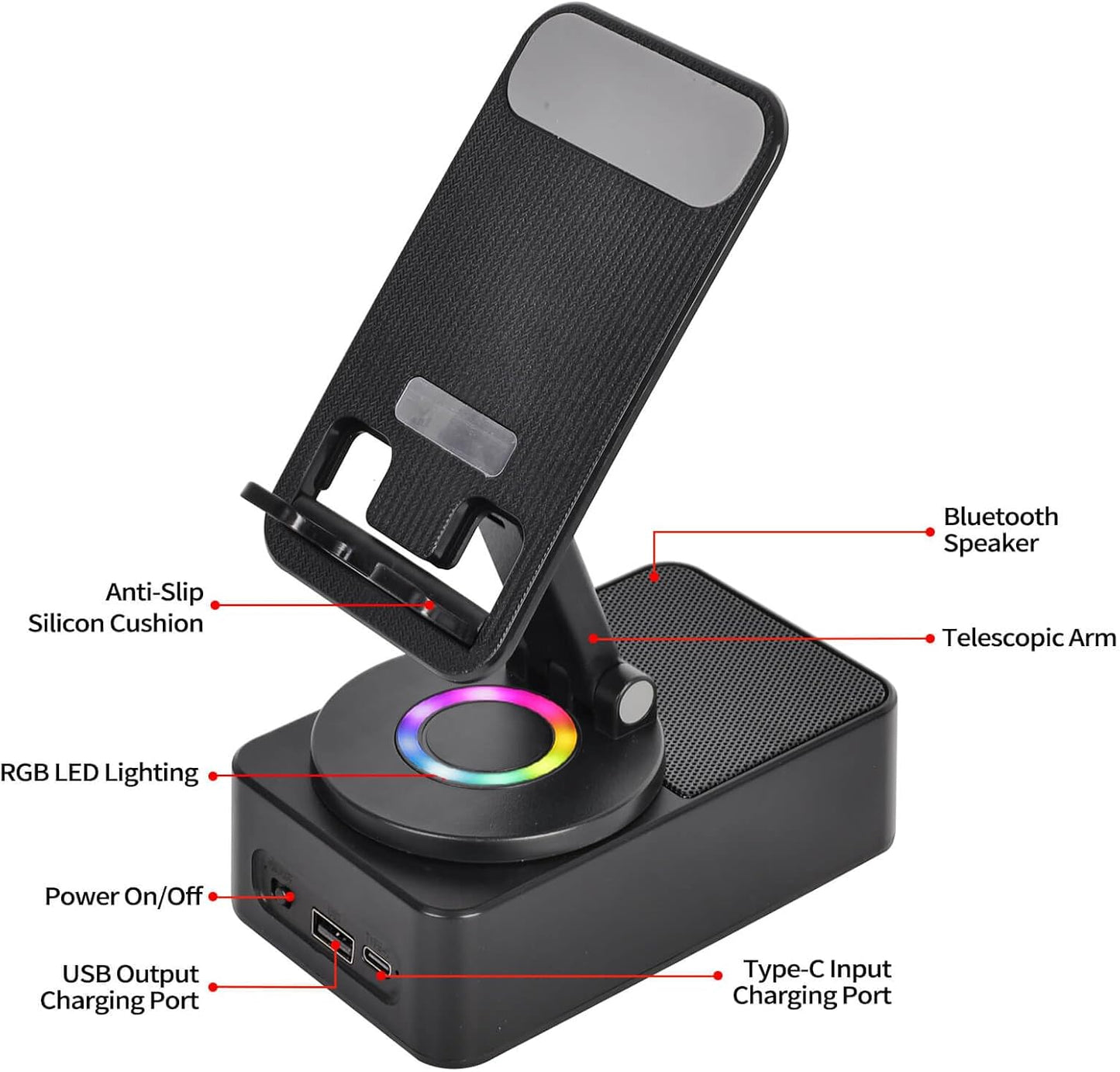 SMADOM Birthday Gift for Women Mom Men Dad Cell Phone Stand with Wireless Bluetooth Speaker and Portable Charger Led