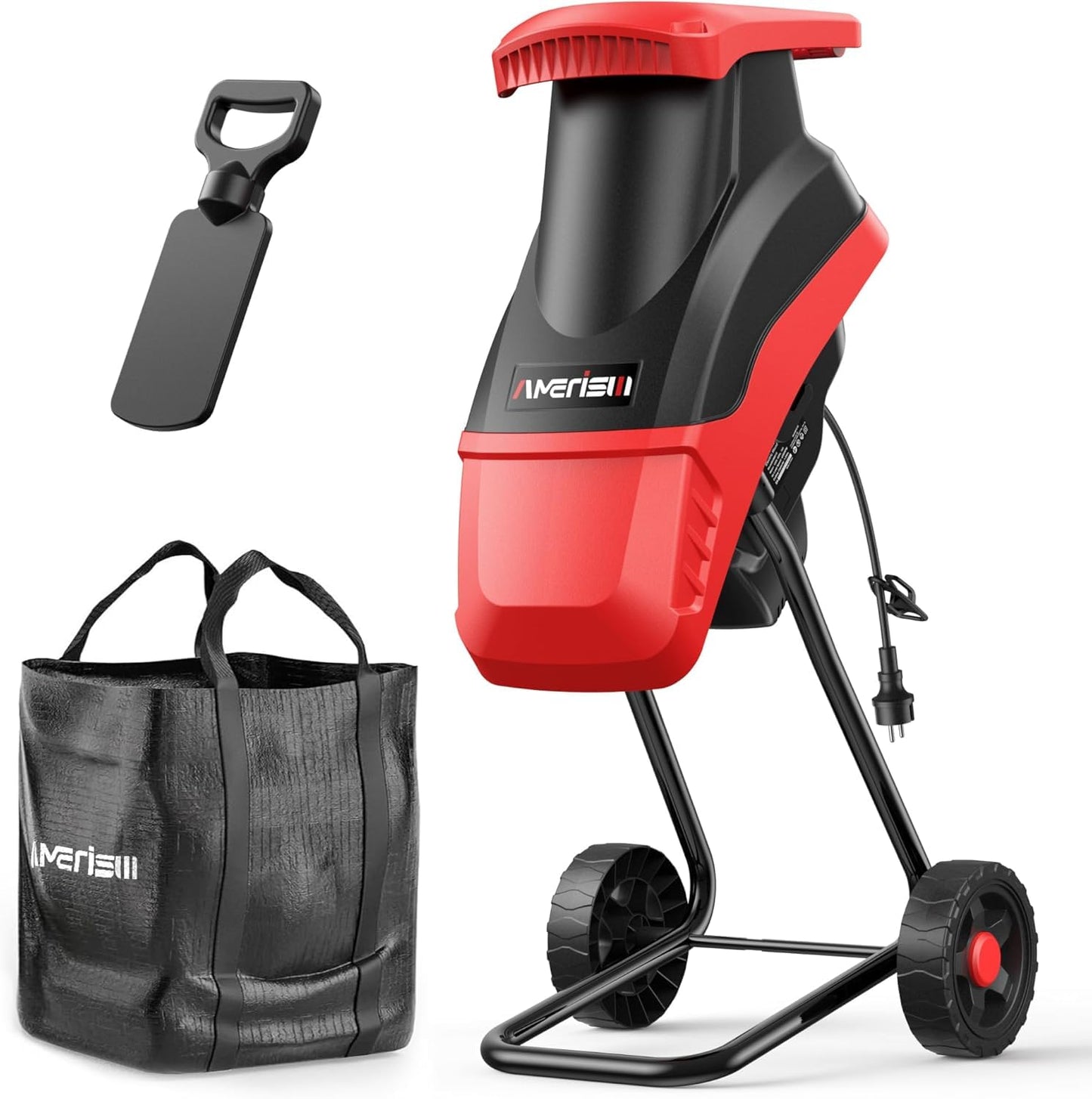 AMERISUN Electric Wood Chipper Shredder 15-Amp, 4200RPM Leaf Mulcher with 1.75-Inch Branch Capacity, Portable Yard Waste Shredder with 50L Collection Bag for Garden, Lawn & Landscaping Cleanup