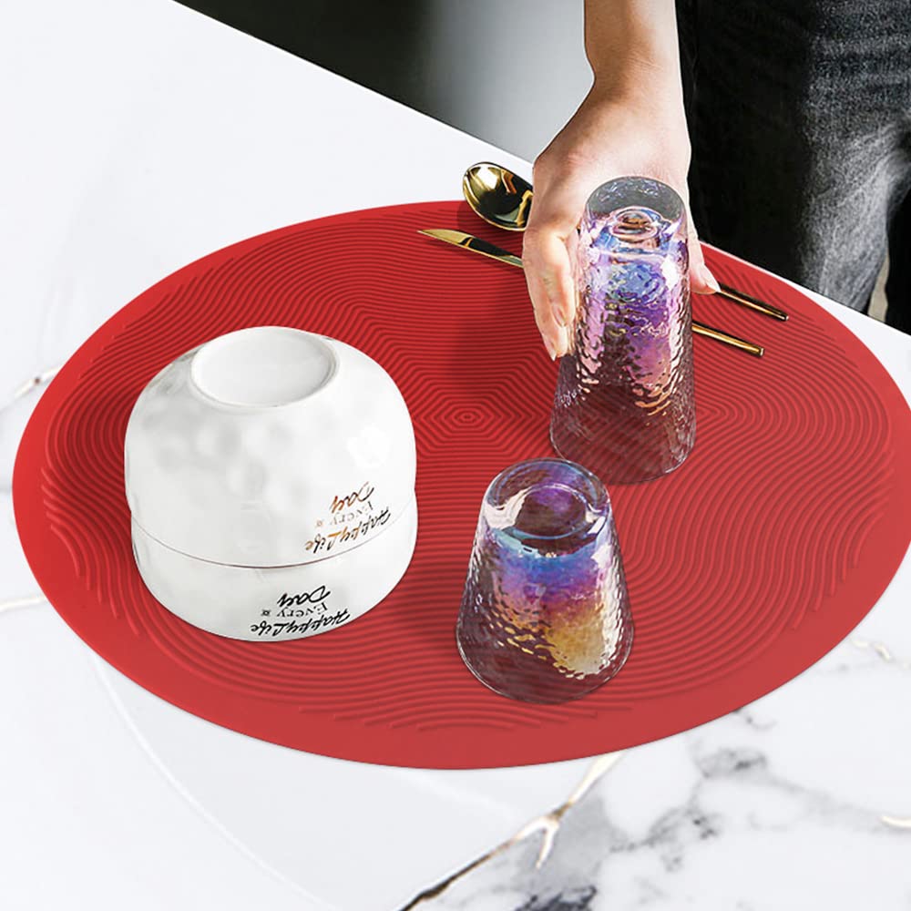 KooMall 12 10 8 Inch Multi-use Microwave Mat, Trivet, Pot Holders, Drying, Baking, Place Mat, Utensils Rest, Silicone Cover Pad for Hot Pot Pans Bowls Plates Dishes Kitchen Counter, Heat Resistant,Red