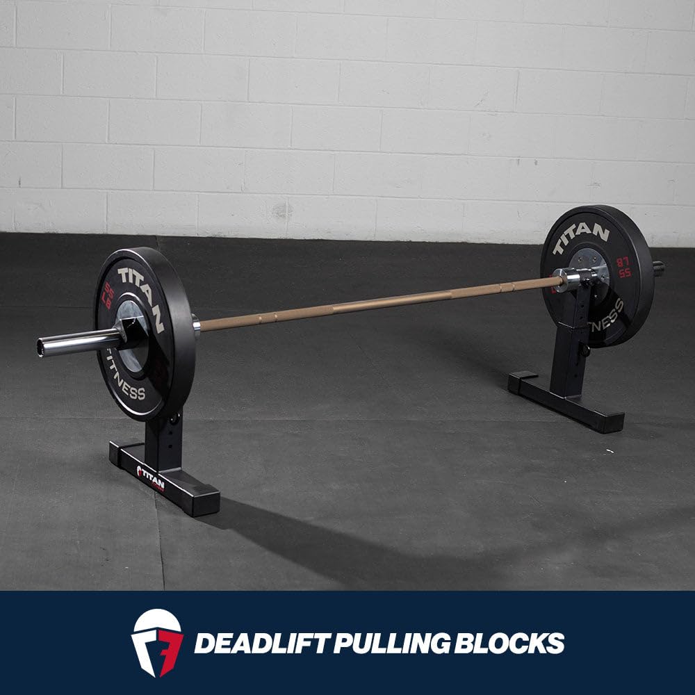 Titan Fitness Adjustable Deadlift Pulling Blocks, Olympic Barbell Jack, 1,300 LB Capacity, 4 Height Settings for Home Gym Weightlifting