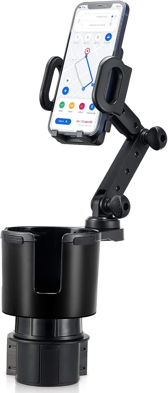 2-in-1 360 17 4.13", 3.78" This Hill Car Cup Holder Expander with Adjustable Base & Rotating Phone Mount, Compatible
