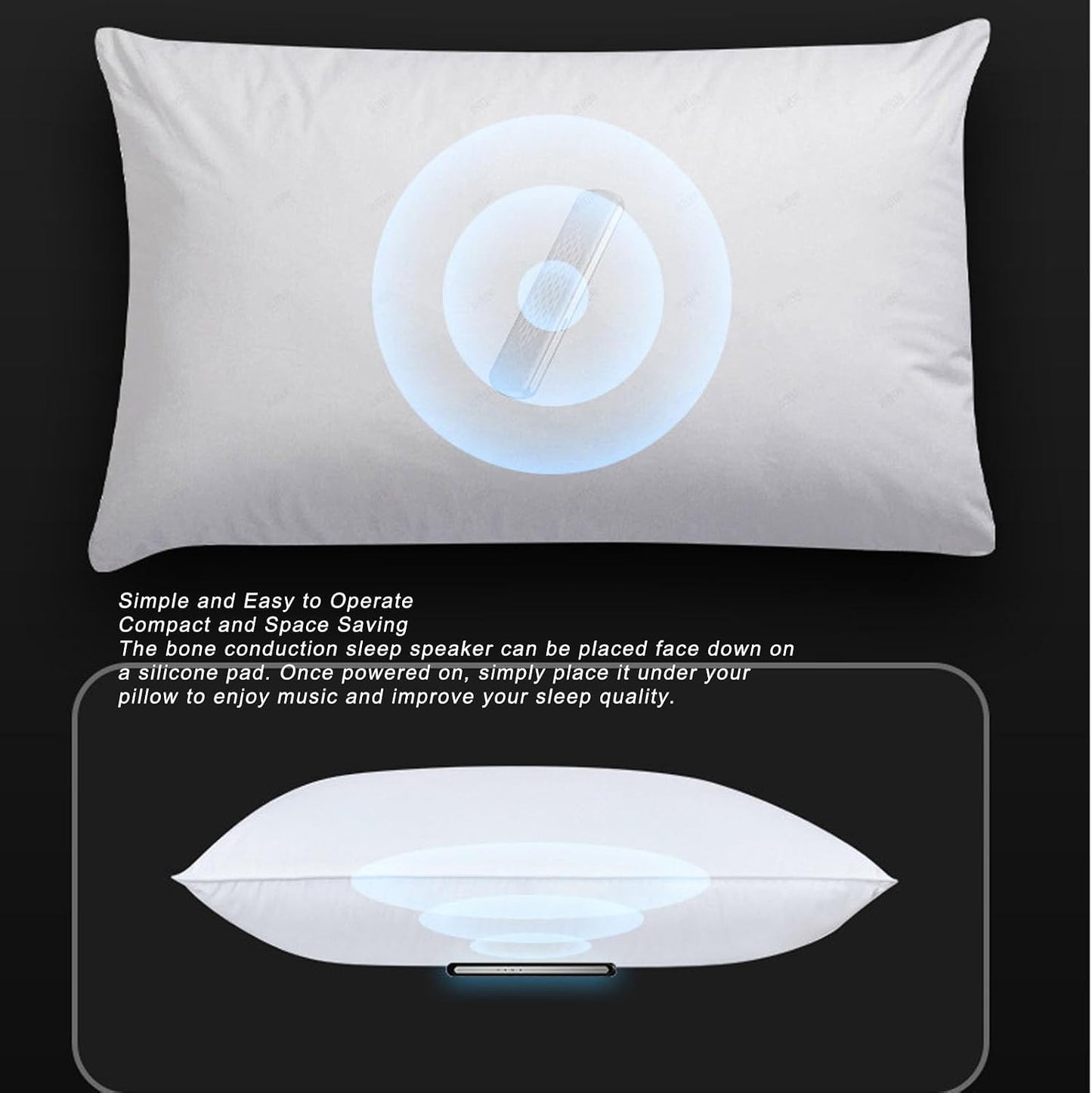 3D Diydeg Pillow Speaker, Bone Conduction Wireless Under Pillow Bluetooth Speaker with Stereo White Noise, Portable