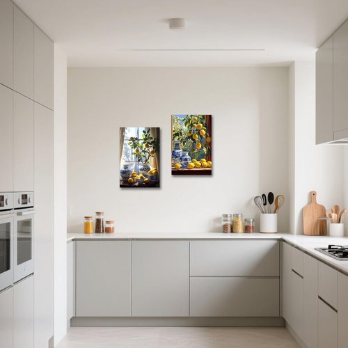 CXHOSTENT Kitchen Lemon Wall Art - 2 Panel Yellow Citrus Fruit Prints for Dining Room Decor | 11x14 Inches