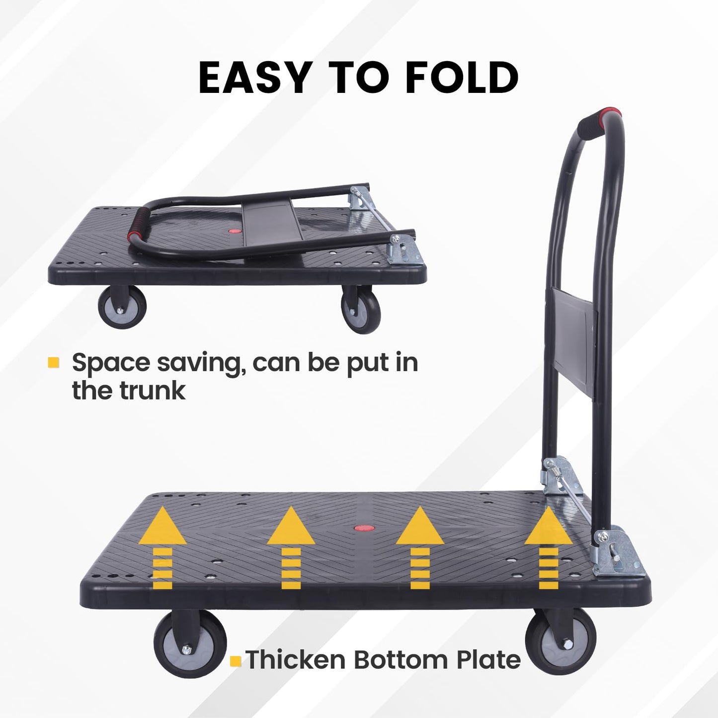 DEGEDUN Foldable Push Cart Dolly 660 lbs,Moving Platform Hand Truck Black,with 360° Swivel Wheels, for Home Garage Workshops, Loading, Storage, Warehouse