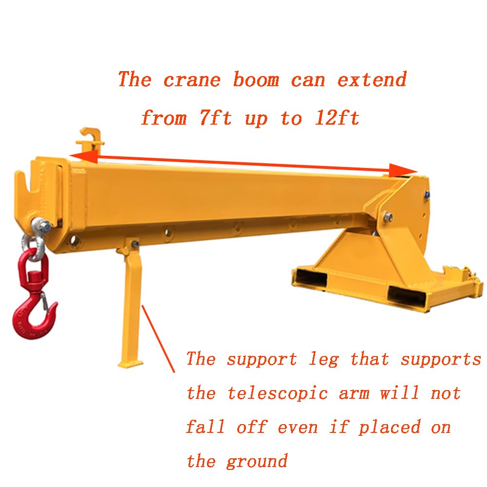 EQCOTWEA Adjustable Forklift Jib Boom Crane, 84-144inches Telescopic Boom Mobile Lifting Attachment, 0-75° Adjustable Tilt, 3T/6600LB Capacity, Forklift Extension Towing Handling Equipment