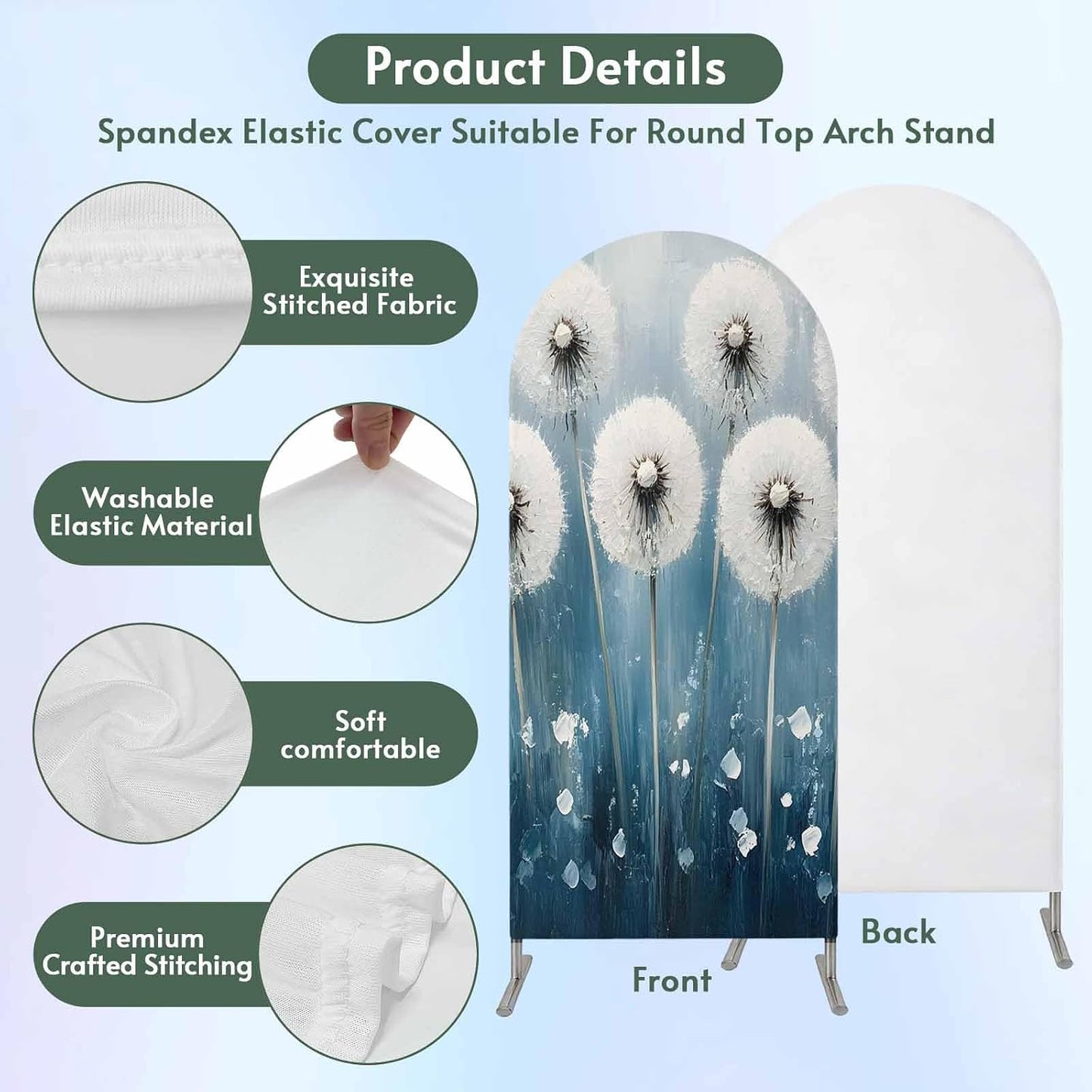 Jnbasdffb 7.2 Spring Floral Wedding Arch Cover, Stretchy Spandex Arch Backdrop Stand Covers FT, Whit Blue Oil Painting