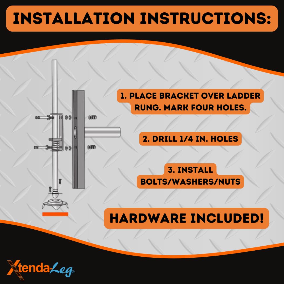 Xtenda-Leg® Ladder Leveler - Rubber Feet, Perfect for Extension Ladders, Stabilizer Attachments for Safe Use - Stable Platform for Uneven Ground - Easy Installation - OSHA Approved - 1 Pair