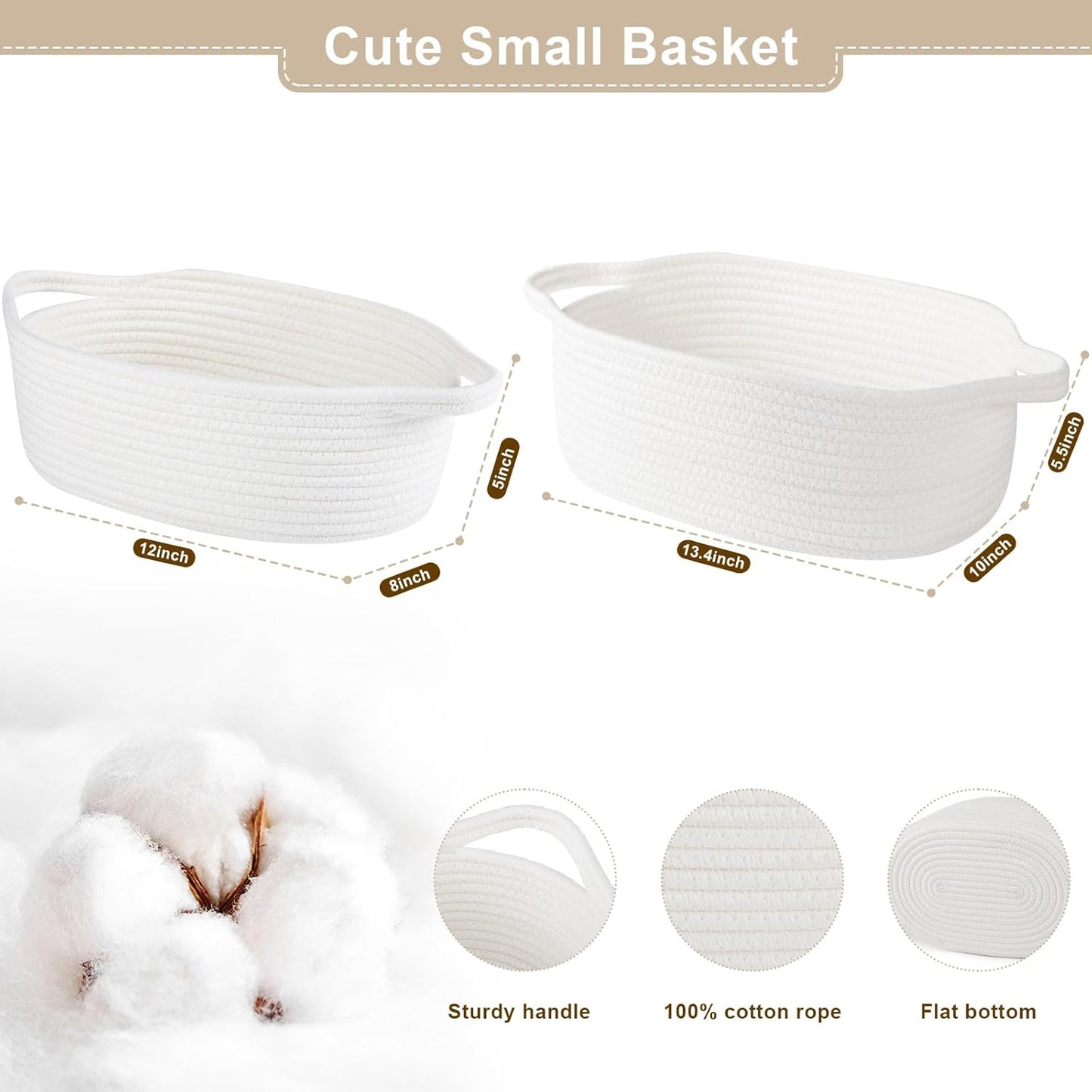 OIAHOMY Woven Gift Basket - Small 12"x8"x5" with Handle, Gift Bag, Ribbon & Tissue Paper - White Dog Toy Storage