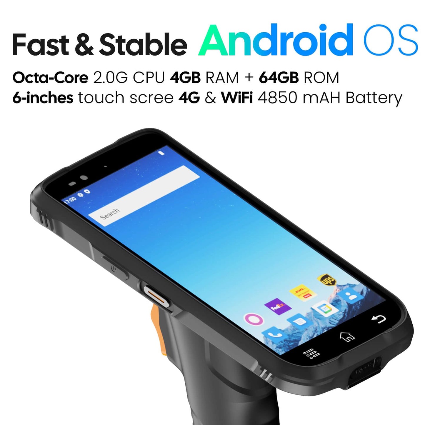 RAYOUNGTEK Rugged Android Barcode Scanner Handheld PDA Mobile Computer with Pistol Grip, 6.0" Display Octa-Core 2.0GHz 4GB+64GB Build-in Zebra SE4710 Engine, 4G LTE/WiFi Warehouse Inventory Scanner