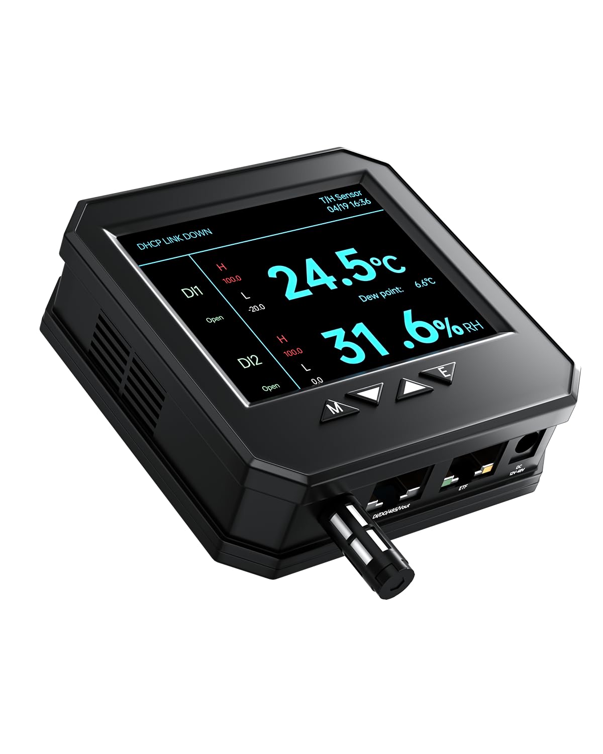 Ethernet Server Room Temperature Monitor (Swiss Sensors) PoE Server Rack Temperature Humidity Sensor with Web Interface, SNMP Modbus MQTT Support, Dual Power, IP55, Data Logging, Alarm & Relay Output