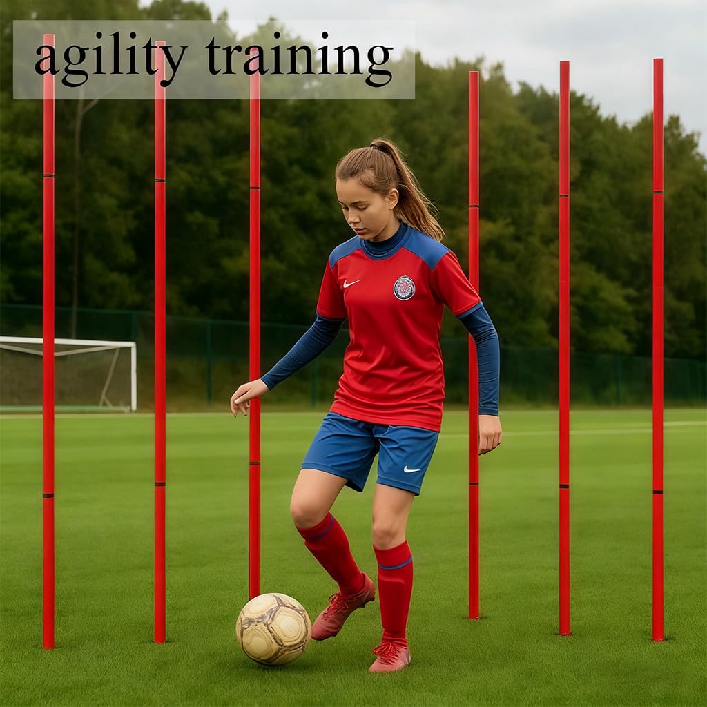 MQMCPDS Adjustable Soccer Training Agility Poles 6,1speed Ladder Agility Ladder,10soccer Cones for Training,1Jump Rope+Storage Bag,Auxiliary Equipment for Football Speed and Agility Training (red)