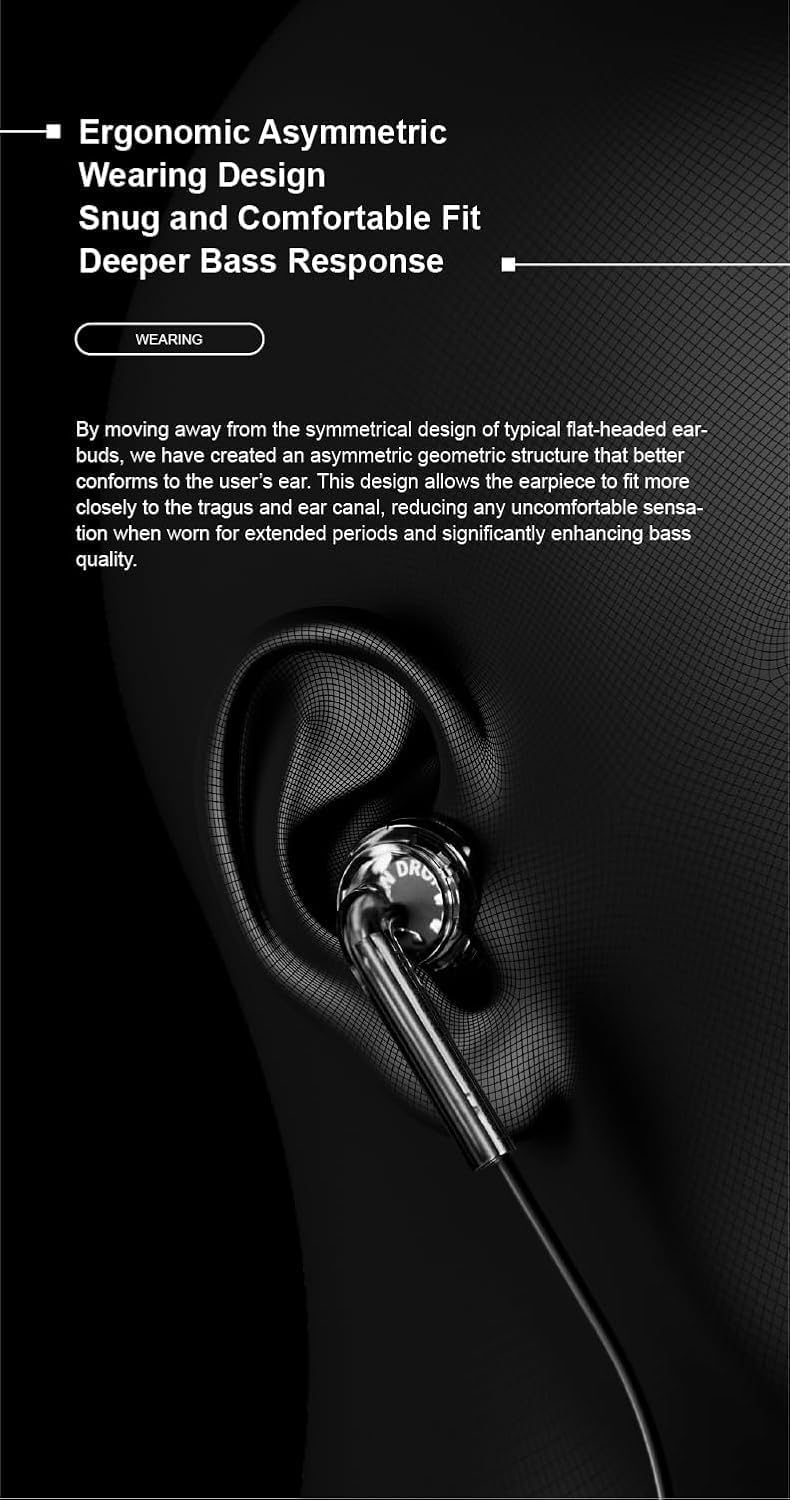 3.5mm Moondrop Nice Buds Flat-Headed Earbuds with Stereo Plug (Black Transparent with Mic)