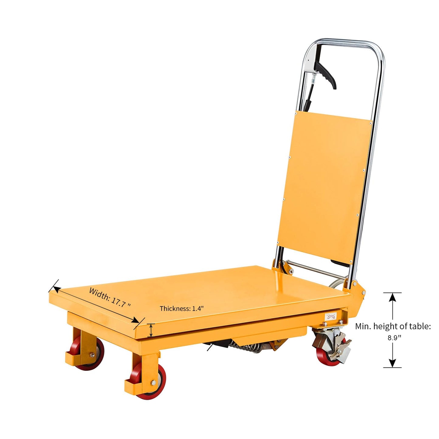 APOLLOLIFT Hydraulic Lift Table, 330lbs Capacity 29.1" Lifting Height, Single Scissor Lift Table Cart with 4 Wheels and Safety Back Guard for Material Handling and Transportation