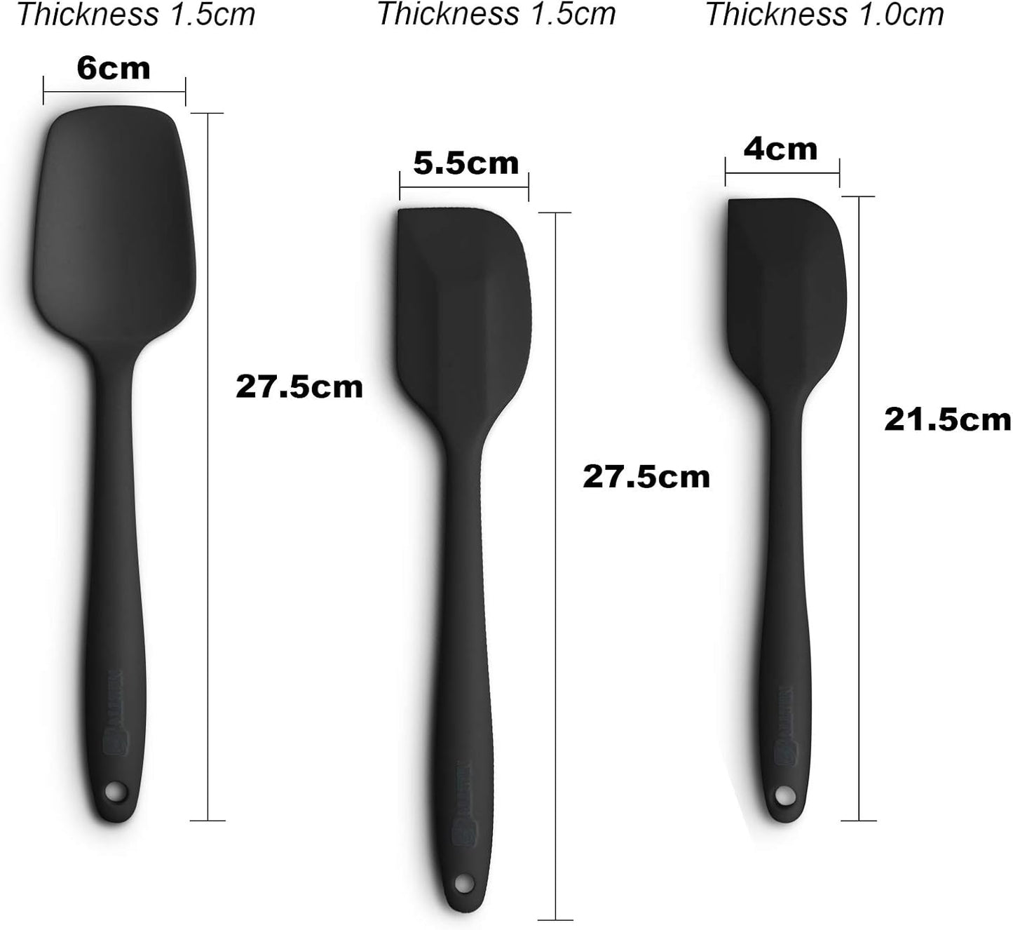 Skiennix Silicone Spatula Set - Ergonomic High Heat-Resistant Design | 3-Piece Non-Stick Black Spatulas