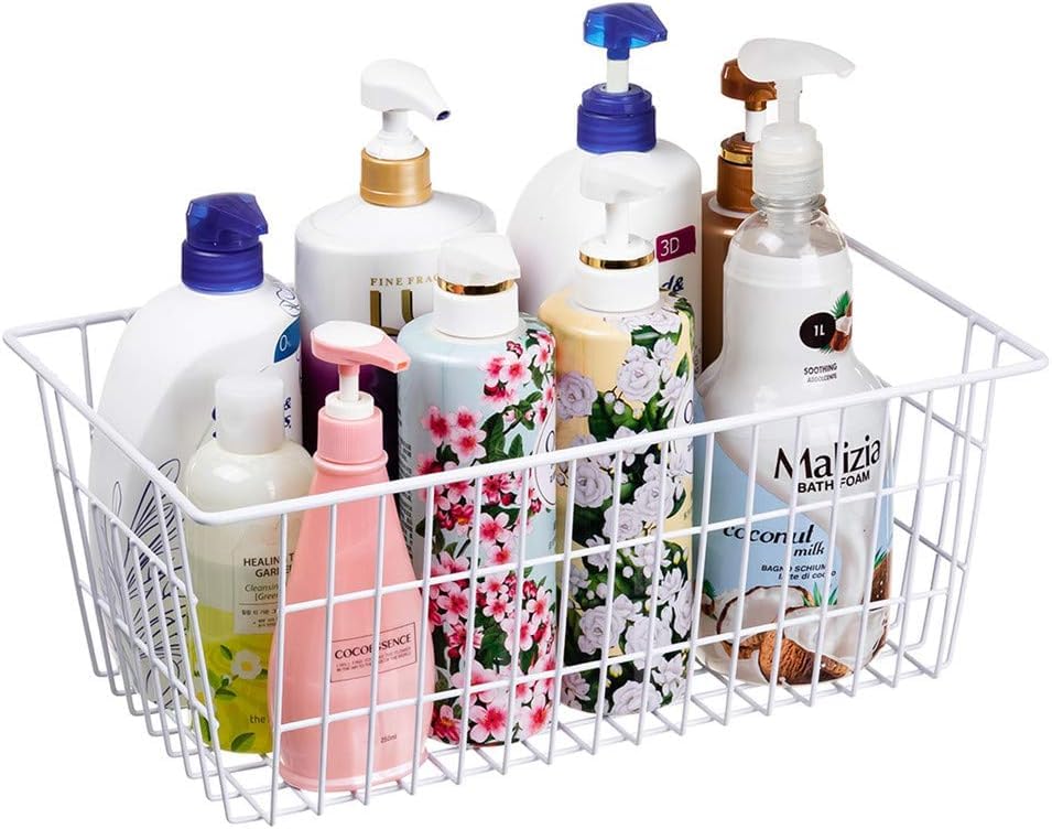 SANNO Freezer Baskets Wire Storage Baskets Bin Organizer Food, Kitchen, Basket Organizers Bins for Home, Bathroom, Closet Organization, White, 8