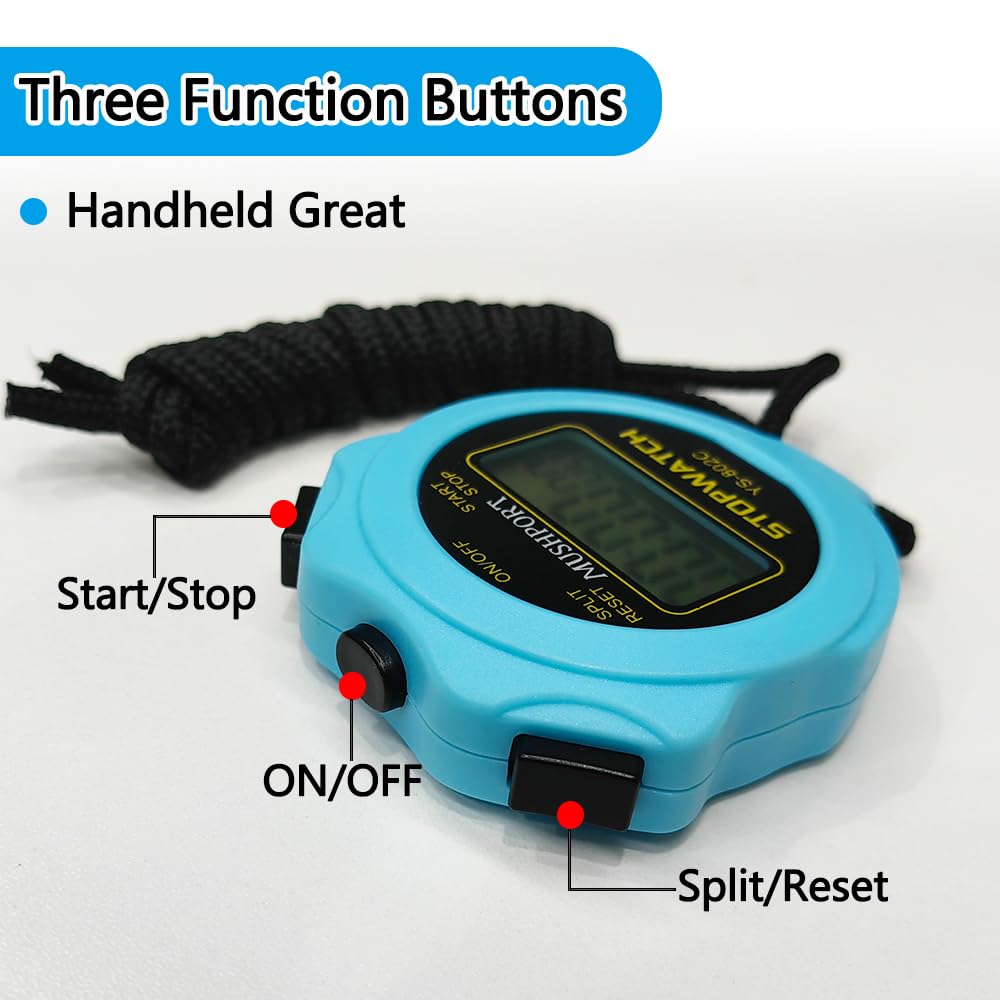 MUSHPORT Stopwatch Timer Only Stopwatch Mode, ON/Off Silent Large Display Simple Operation, Without Clock Date Countdown, Digital Stop Watch for Sports Kids Coaches, Blue
