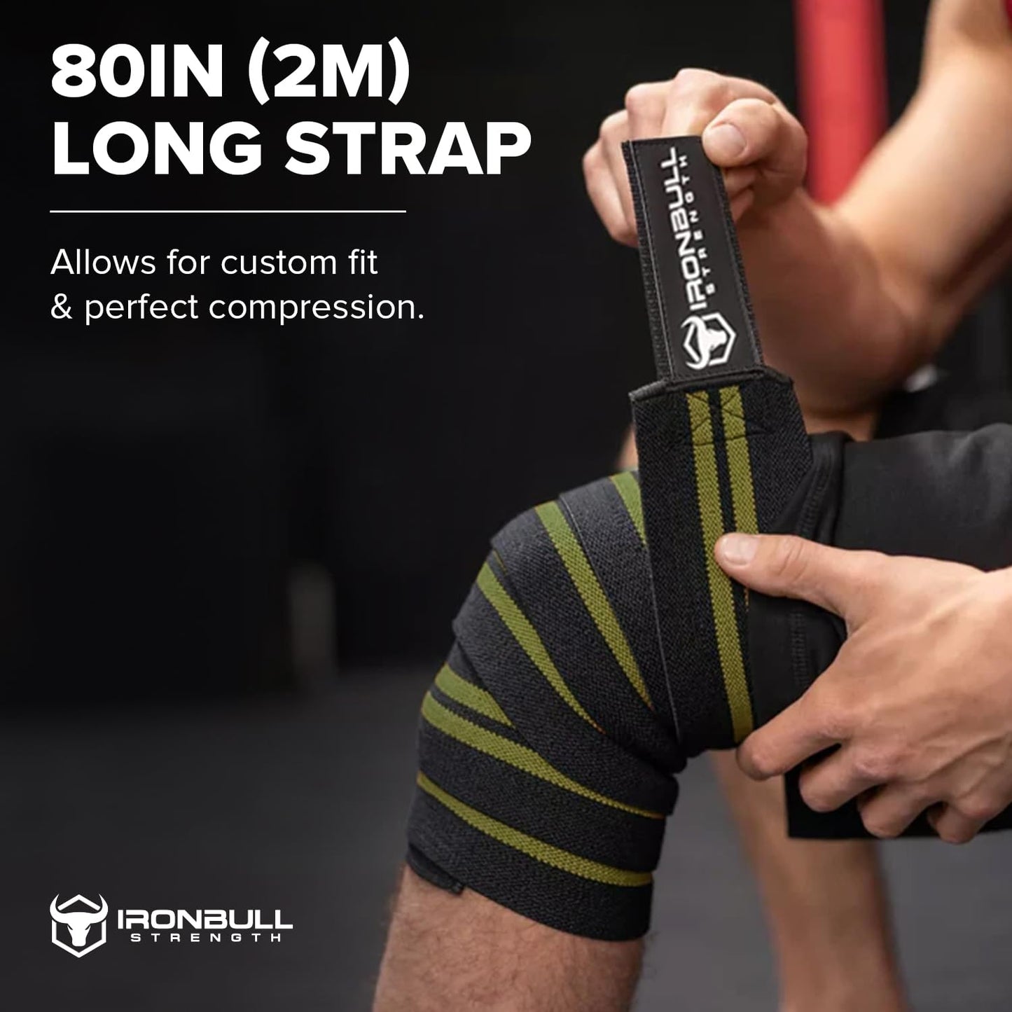 Knee Wraps for Weightlifting - 80" Elastic Knee Straps for Squats and Weight Lifting - Lifting Knee Wraps for Strength & Compression Wrap - Knee Support for Squatting, Powerlifting, Gym (Black/Green)