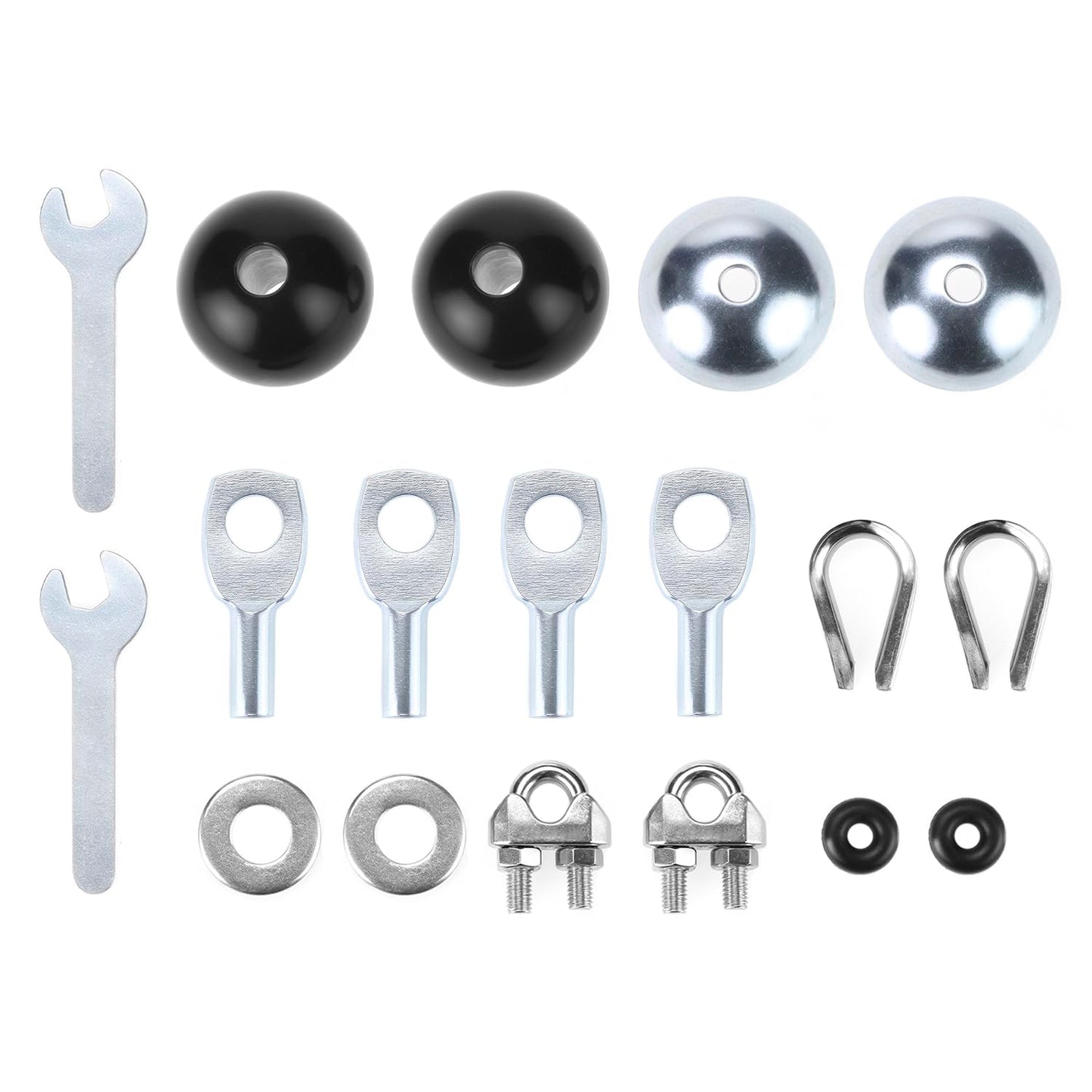 QWORK Gym Machine Cable Accessories Set - 5mm Cable Ball Stopper, Bowl-Shape Plate, Eyelet Terminal, Wire Rope Clamp, and Thimble
