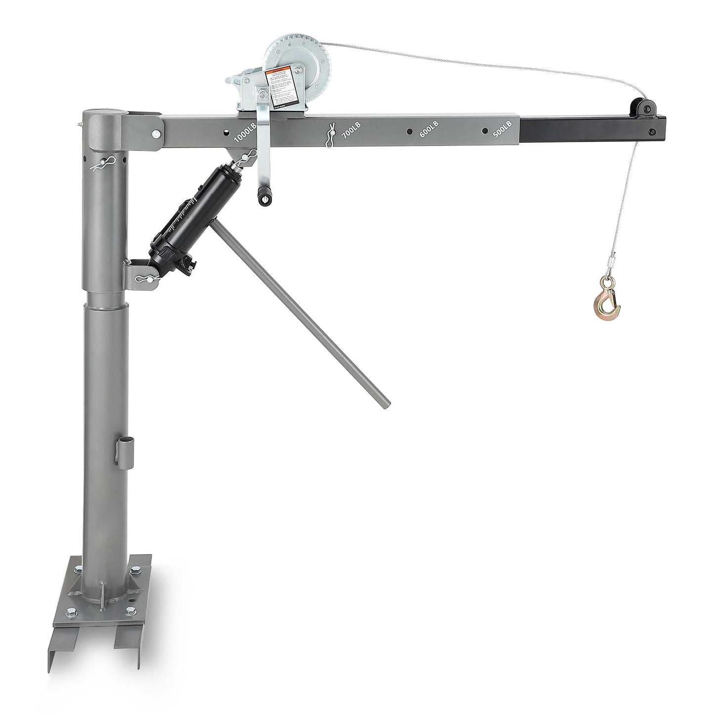 GarveeTech Hydraulic Pickup Truck Crane Hoist, 1000 LBS Capacity Manual Truck Crane with 4 Adjustable Load Levels 500/600/800/1000 LBS for Lifting Goods, Non-Electric Pickup Bed Crane, Silver