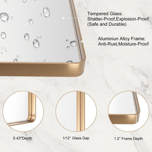 LOAAO Gold Bathroom Mirror - 72”x32” Rounded Rectangle Design | Wall-Mounted, Anti-Rust Tempered Glass