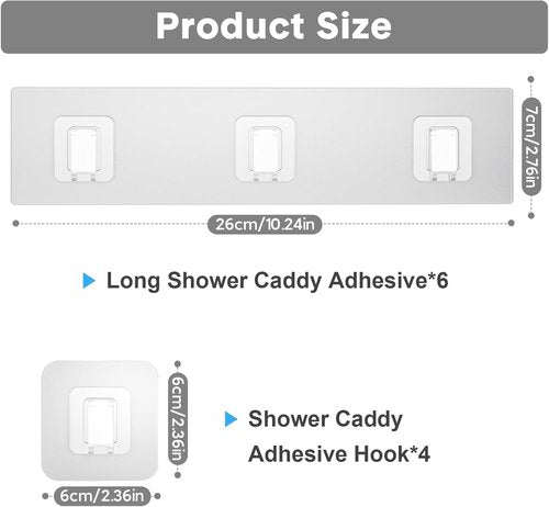 Lsnisni Shower Caddy Adhesive Strips - Waterproof, Strong Hooks for Bathroom & Kitchen Storage | 10 Pack