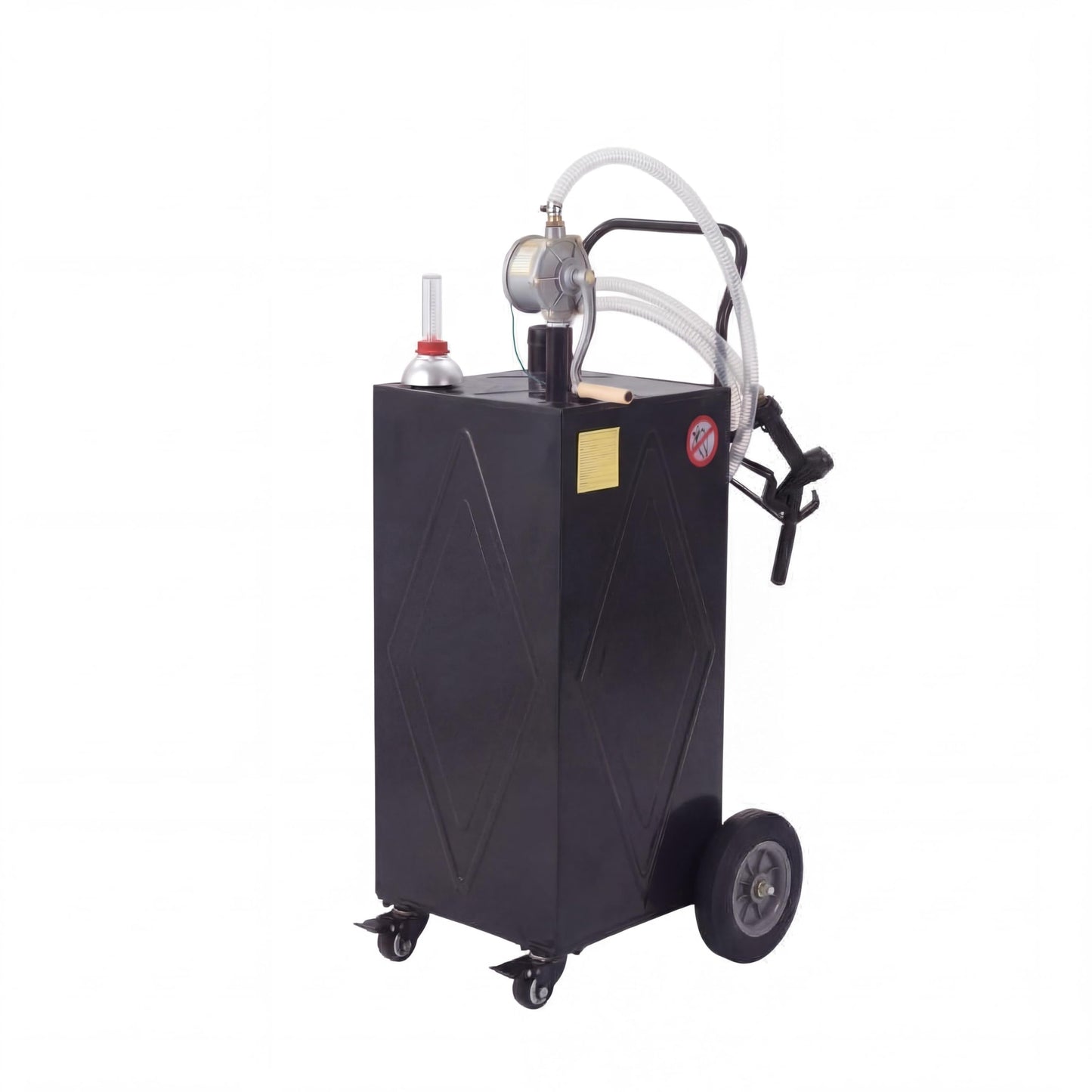 GarveeTech 30 Gallon Fuel Caddy with Manual Pump, Portable Fuel Transfer Tank on Wheels, Heavy Duty Gasoline & Diesel Storage Container for Trucks, Boats, ATVs, Lawn Mowers, Farm Equipment - Black