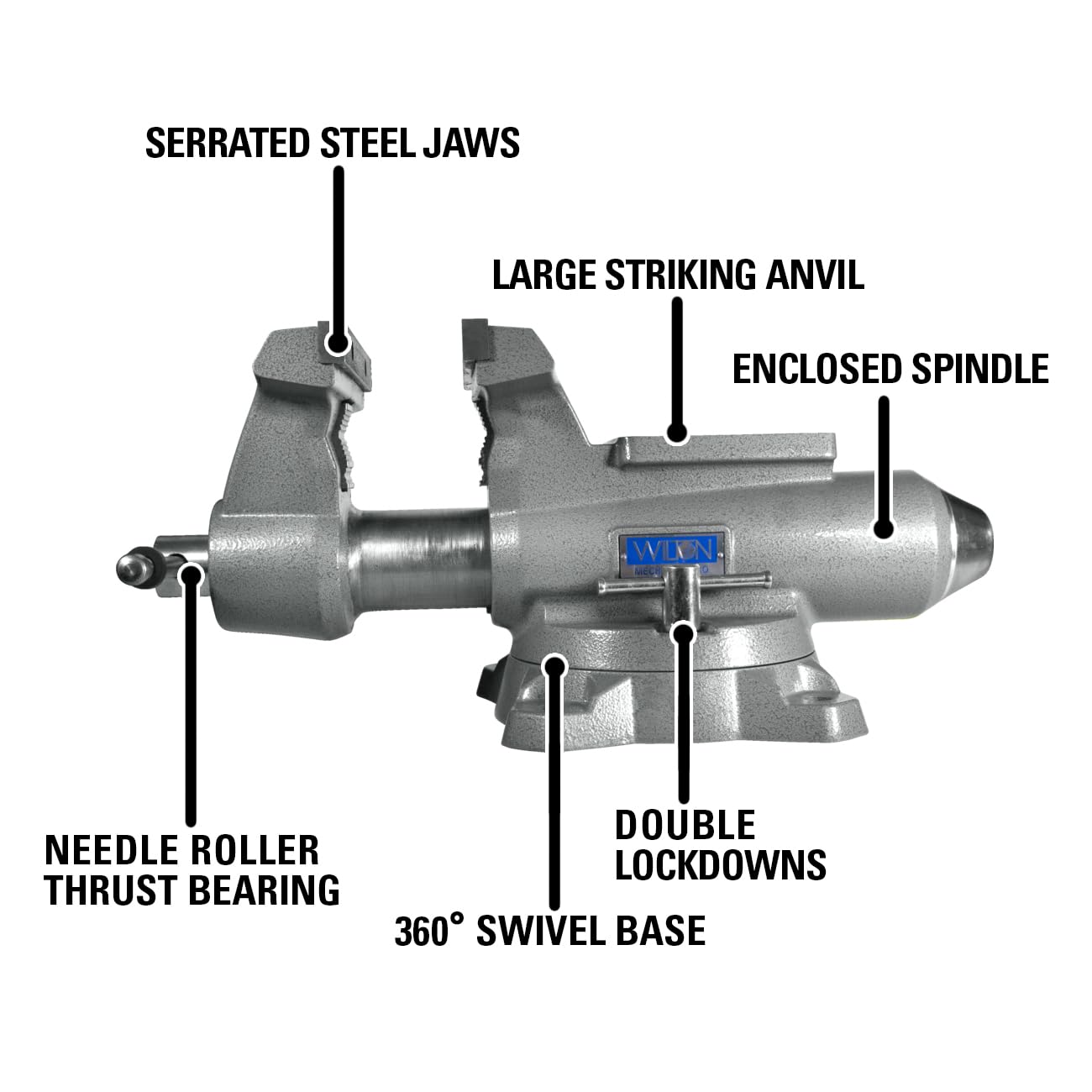 Wilton Mechanics Pro Bench Vise, 8" Jaw Width, 8-1/2" Jaw Opening, 4-1/2" Throat (Model 880M), Grey