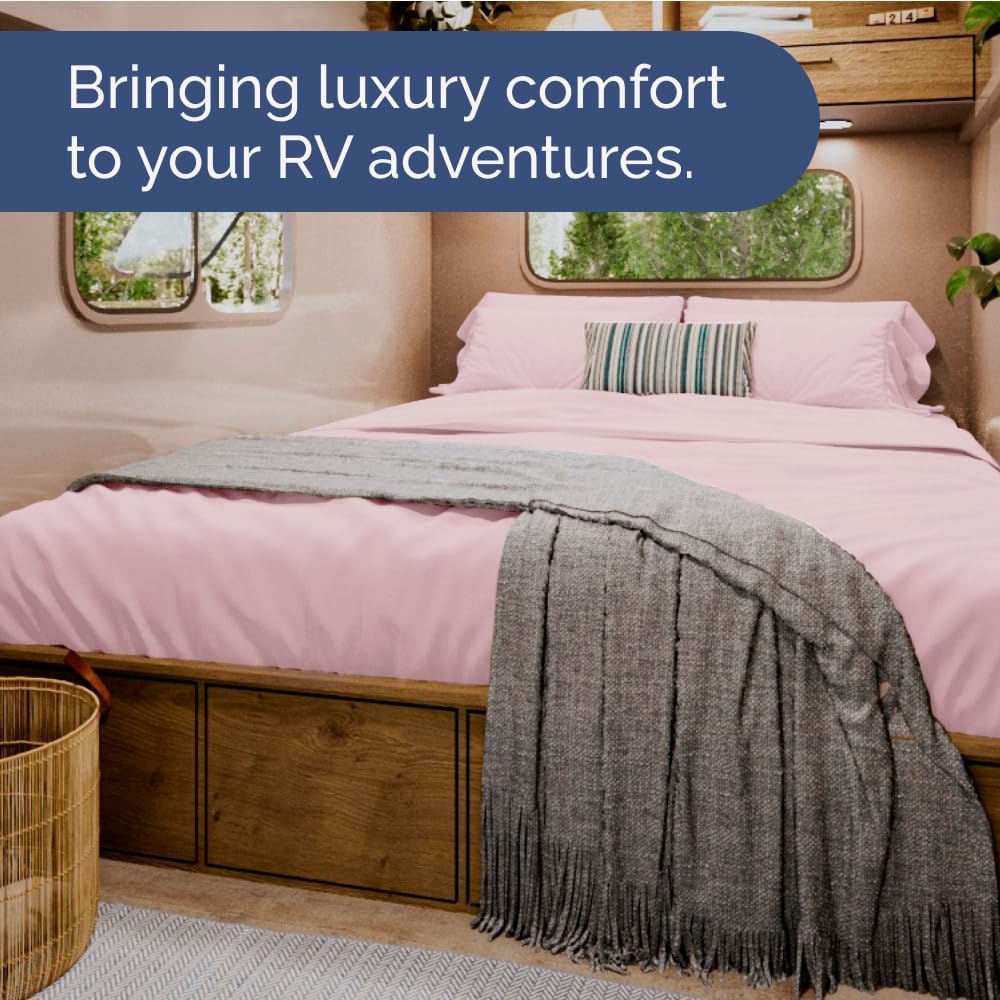 RV Short Queen Sheet Set - Soft, Breathable & Cooling 4-Piece Bedding for Trailers | Fits 8” to 12” Mattresses - Lavender Pink