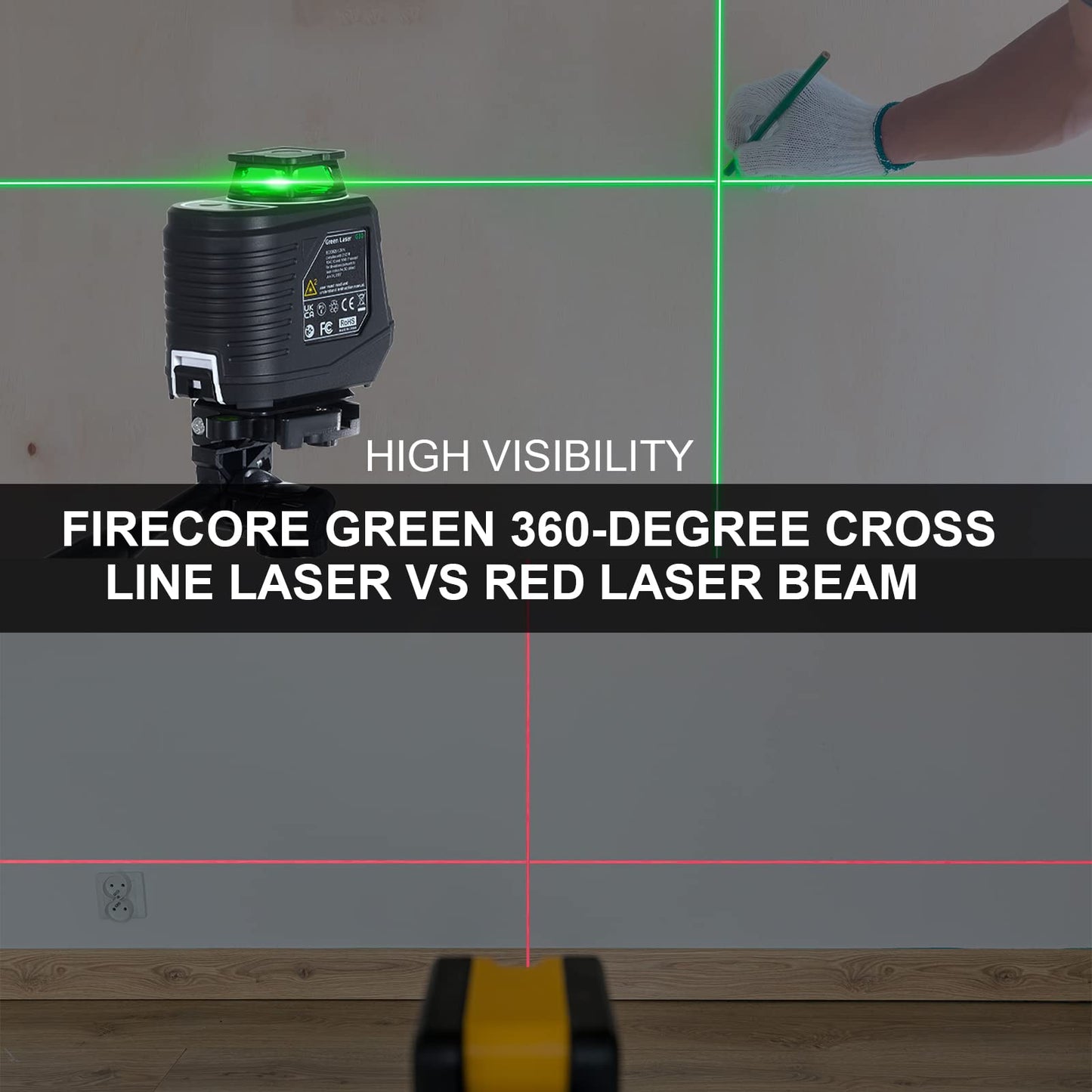 Laser Level with Tripod, Firecore 360° Self Leveling Laser Level with Pulse Mode, 3 Brightness Levels, Green Line Lazer Leveler Tool for Picture Hanging Wall Tile Floor DIY Construction Project