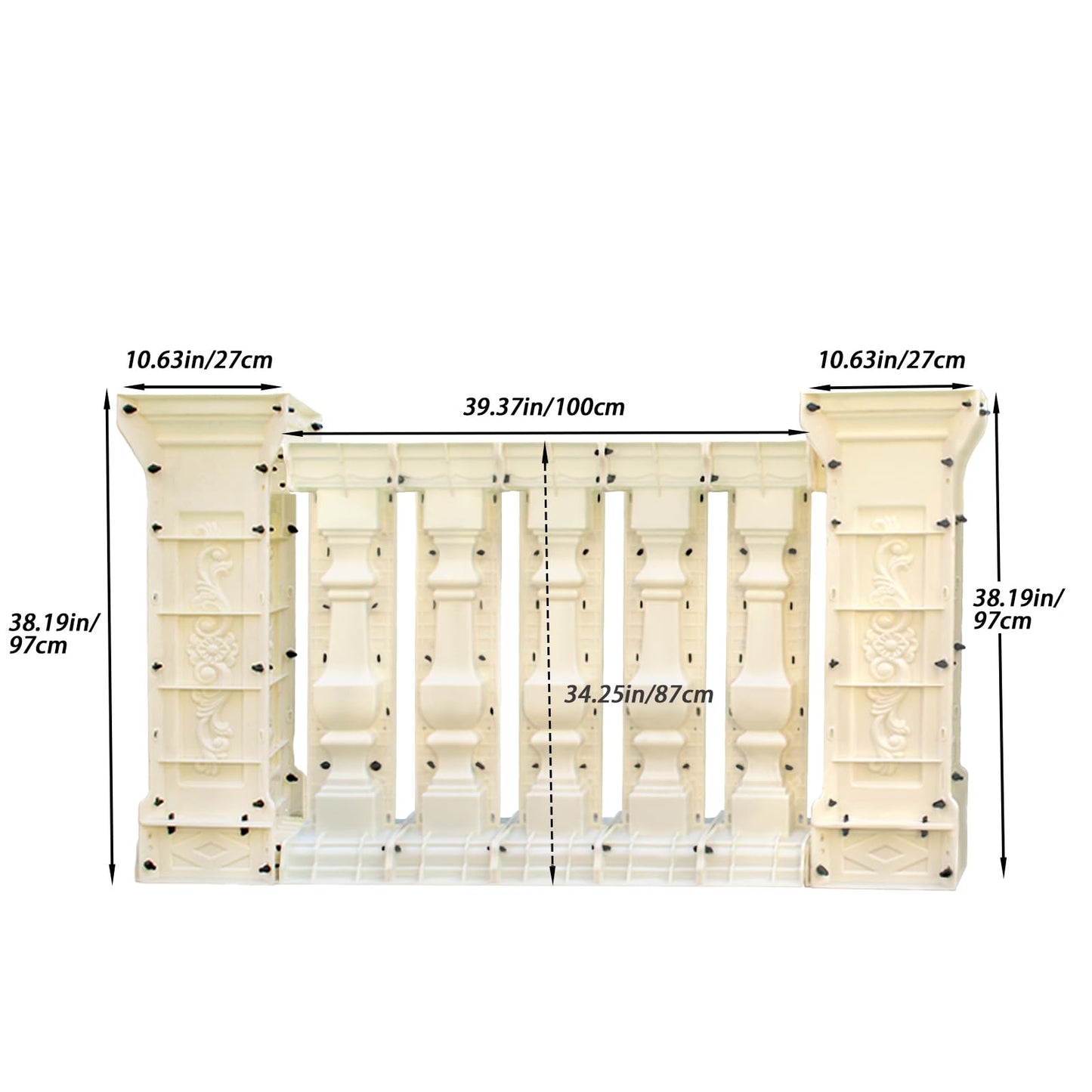 EAIVENY 7 PCS Balcony Concrete Mold Set - 2 x 97cm Spacer Molds + 5 x 87cmBalcony Moulds, Reusable ABS Balcony Molds for Railing/Patio Decoration (FX)
