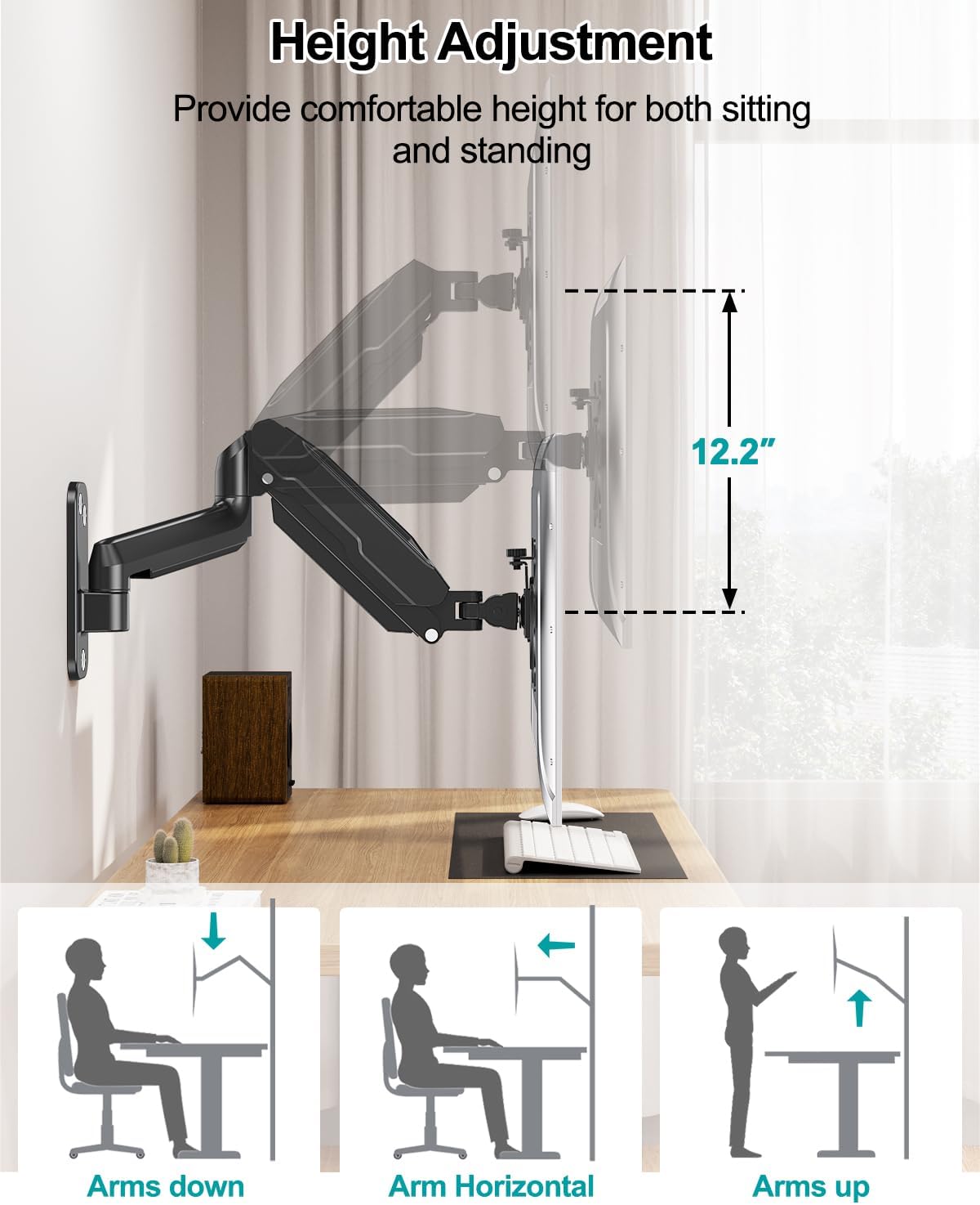 LIFTGO 32 Inch 19.8lbs, 75x75, 100x100, Wall Mount Monitor Arm for Max Computer Screens, Height Adjustable Single