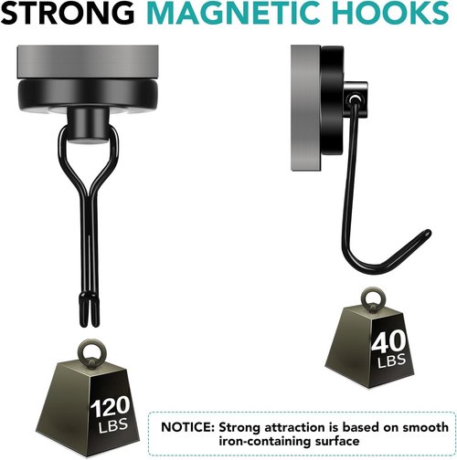 DIYMAG Magnetic Hooks - 120LBS Heavy Duty Strong Magnets for Home & Office | 8-Pack Black