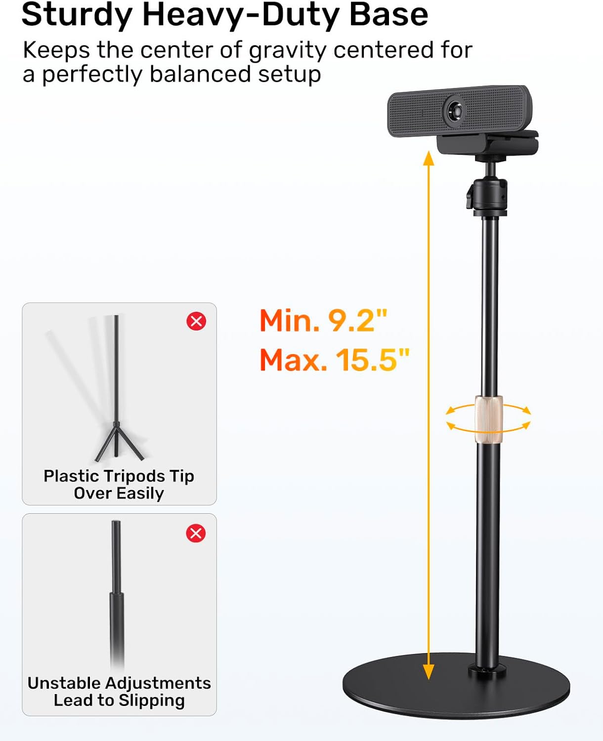 jidinung C922 C930e C920S C920 C615 C960 C920x 4K N60, 1/4" Upgraded Webcam Stand for Desk, Telescopic Webcam Tripod