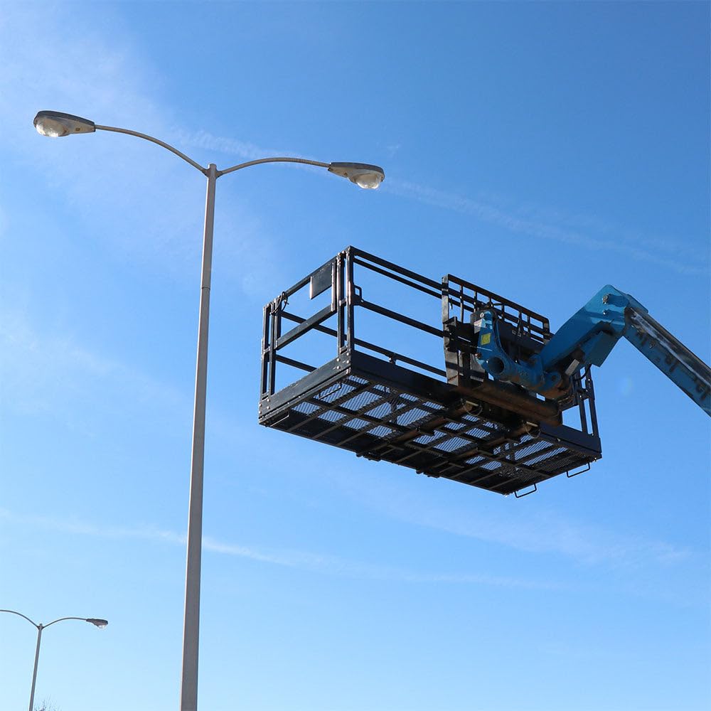 Titan Attachments 4' x 9' 8" Mesh Telehandler Work Platform, Safety Man Basket, Forklift Attachment for Forklift and Telehandler, 1,700 lb. Weight Capacity, Safety Cage Man Lift