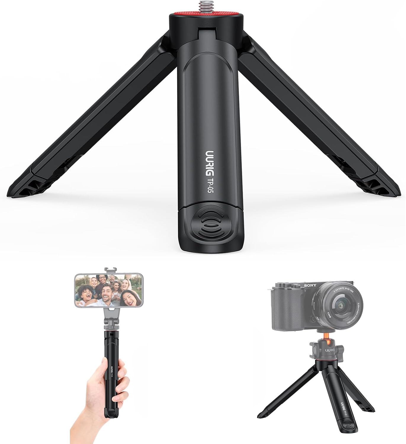 VRIG TP05 1/4" Extendable Mini Camera Tripod with Screw, Portable Desktop Tripod Selfie Stick Handle Grip Handheld