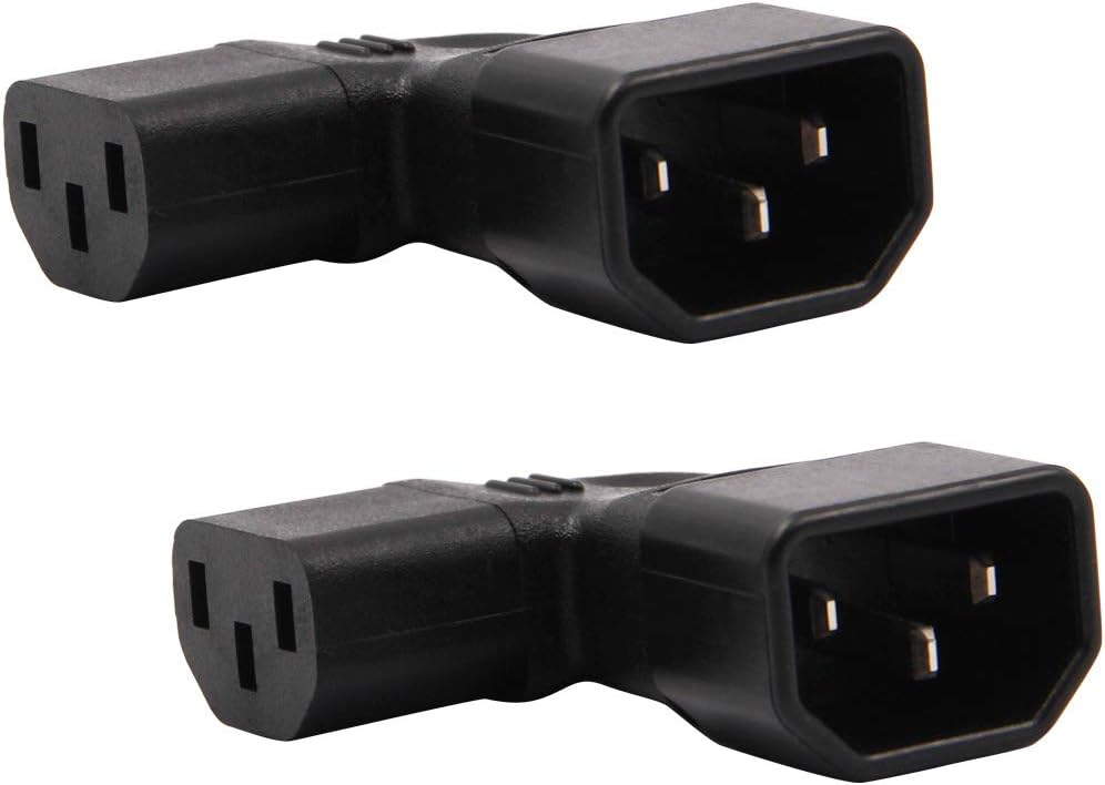 WYMECT 2-Pack C14 C13 Right Angle IEC to Power Adapter PDU Power Extension for LCD LED TV Wall Mount