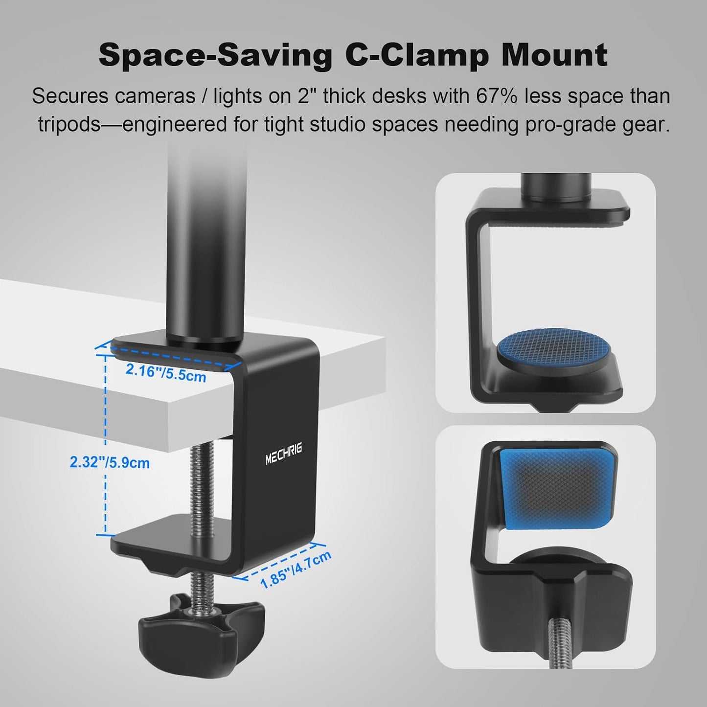 Mechrig 360 1/4" (811002) Camera Desk Mount Table Stand with Ball Head, Table Light Stand with Screw & C Clamp, Webcam