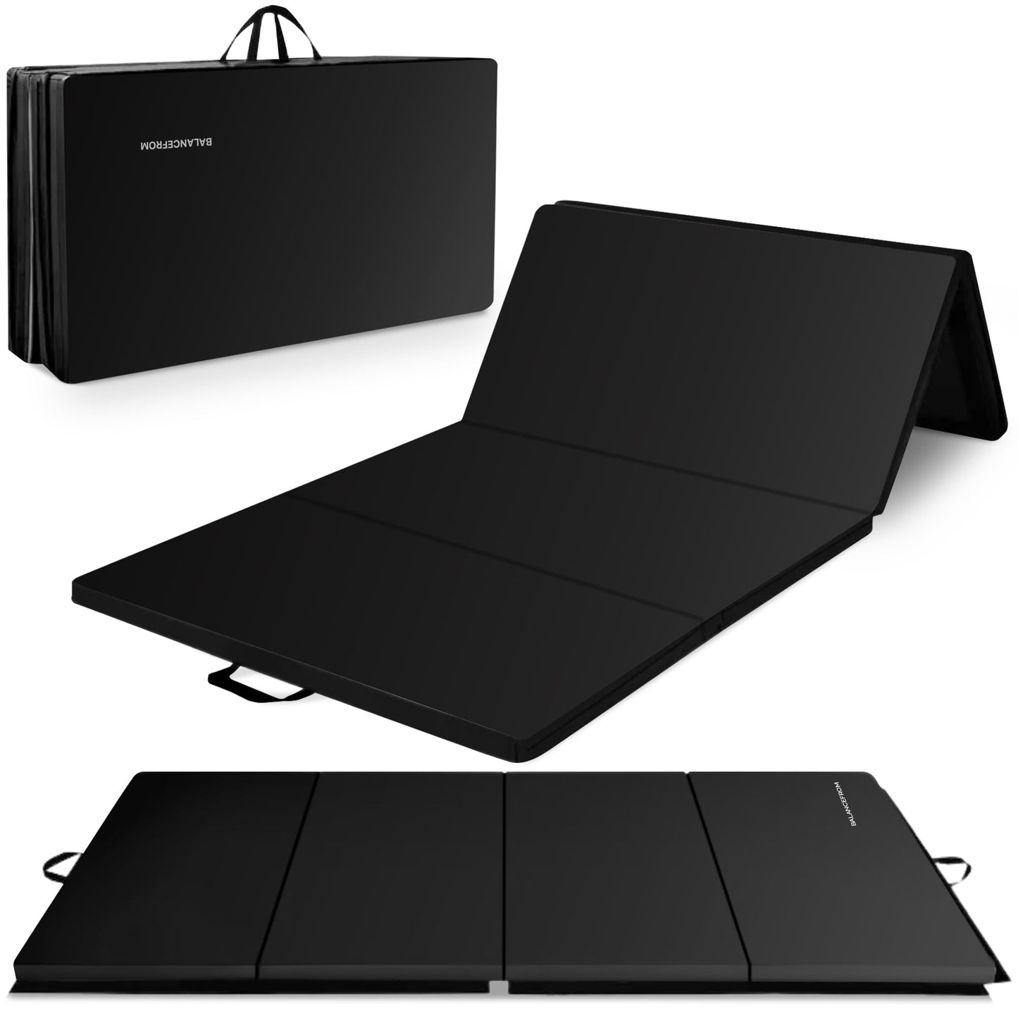 BalanceFrom All Purpose 4'x10'x2" Extra Thick High Density Anti Tear Gymnastics Gym Folding Exercise Aerobics Mats (Black)