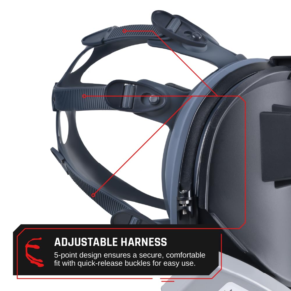 WF-100 Full-Face Welding Respirator – 2 x 4.25" Shade 9 Lens for Welding, Dual P3 Cartridges, Flip-Up Helmet, Compatible with 3M & Honeywell