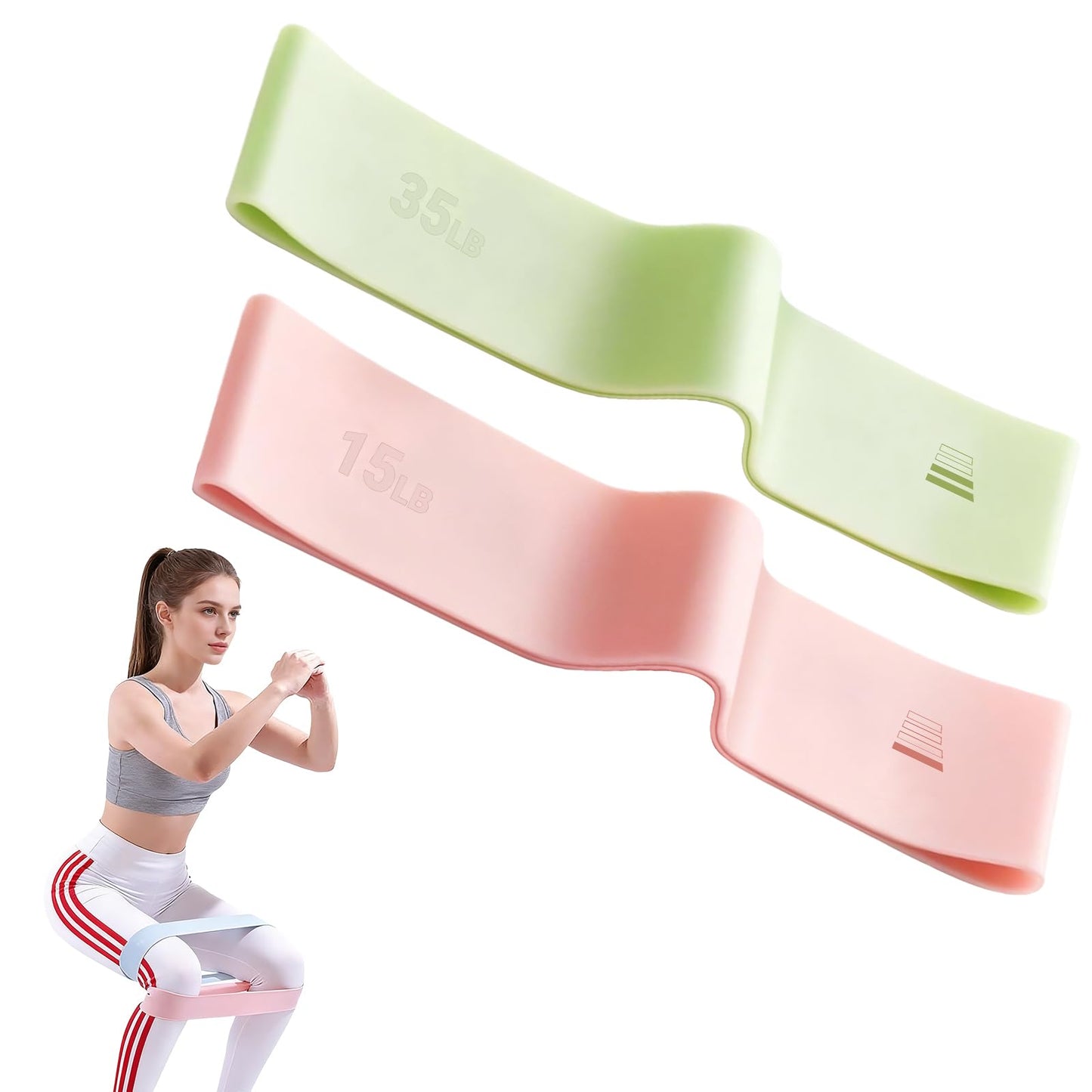Resistance Bands for Working Out - 2 Pack Elastic Loop Exercise Band Set 15 35 lbs, Strength Training Stretching Home Gym Workout Bands for Pilates Yoga Leg Glute Arm Workout Set for Women Men