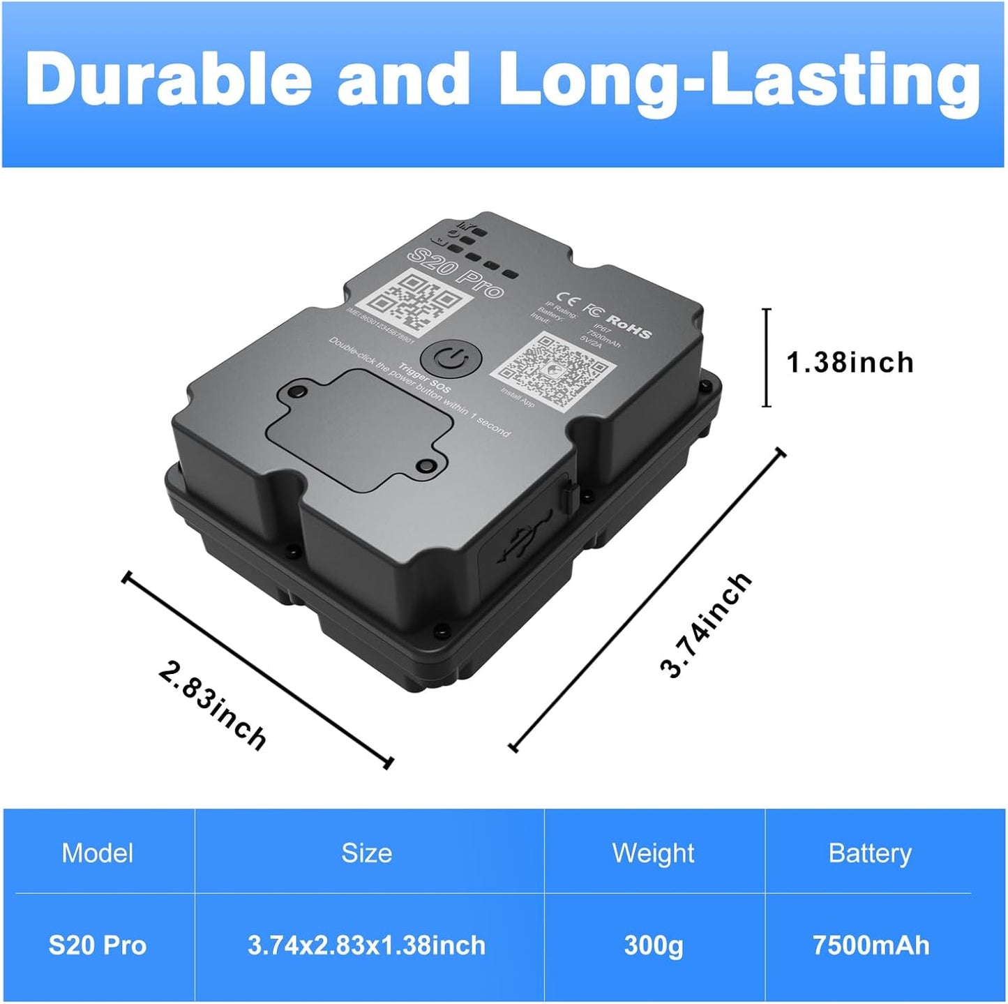 wanwaytech 4G 7500mAh GPS Tracker Vehicle - LTE Real-Time GPS Tracking Device for Cars/Trucks, Battery, Worldwide
