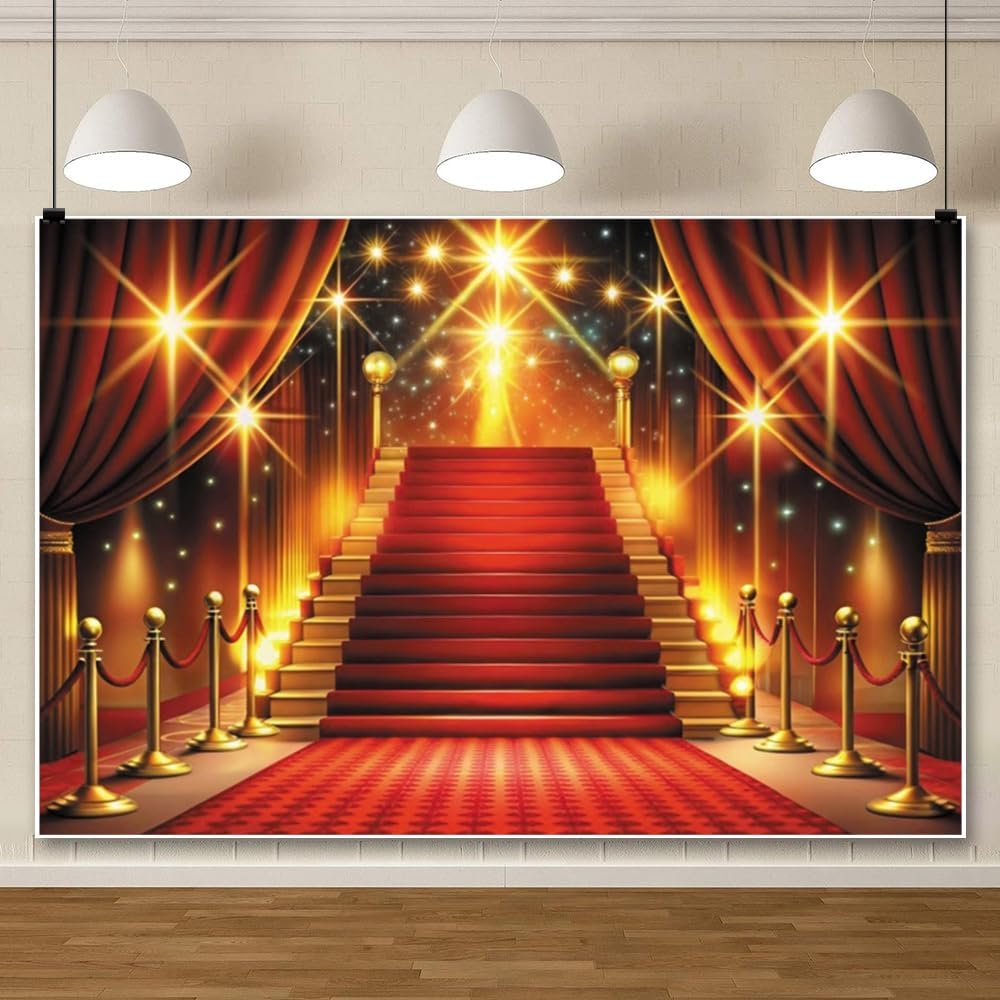ChloropLastid 10x8ft Red Carpet Backdrop Movie Night Glitter Light Photo Decorations Award Ceremony Banner Decorfor